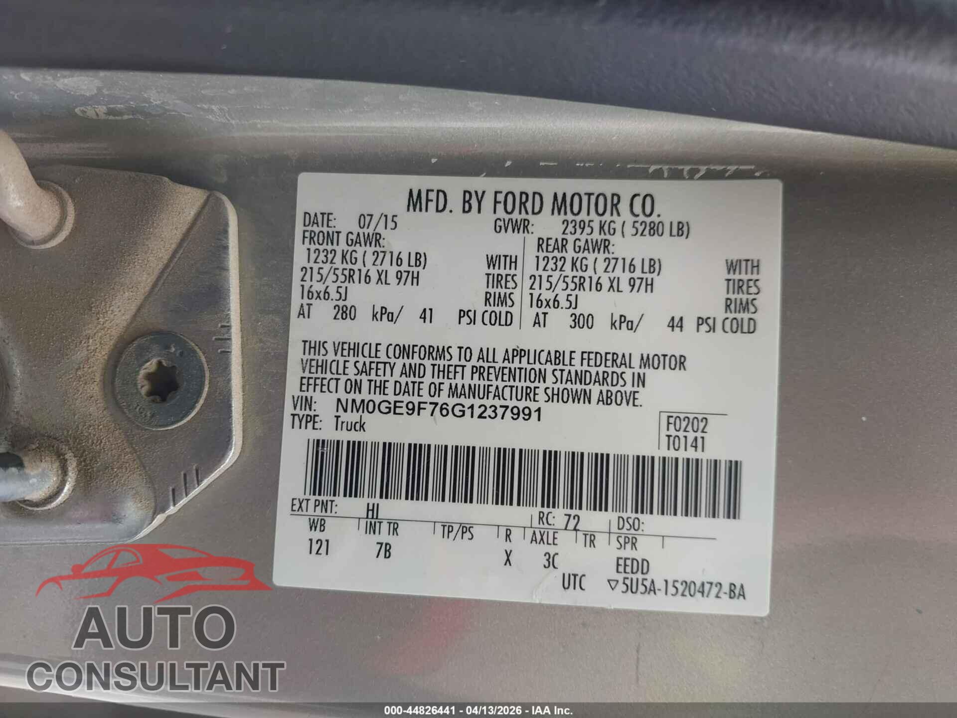 FORD TRANSIT CONNECT 2016 - NM0GE9F76G1237991