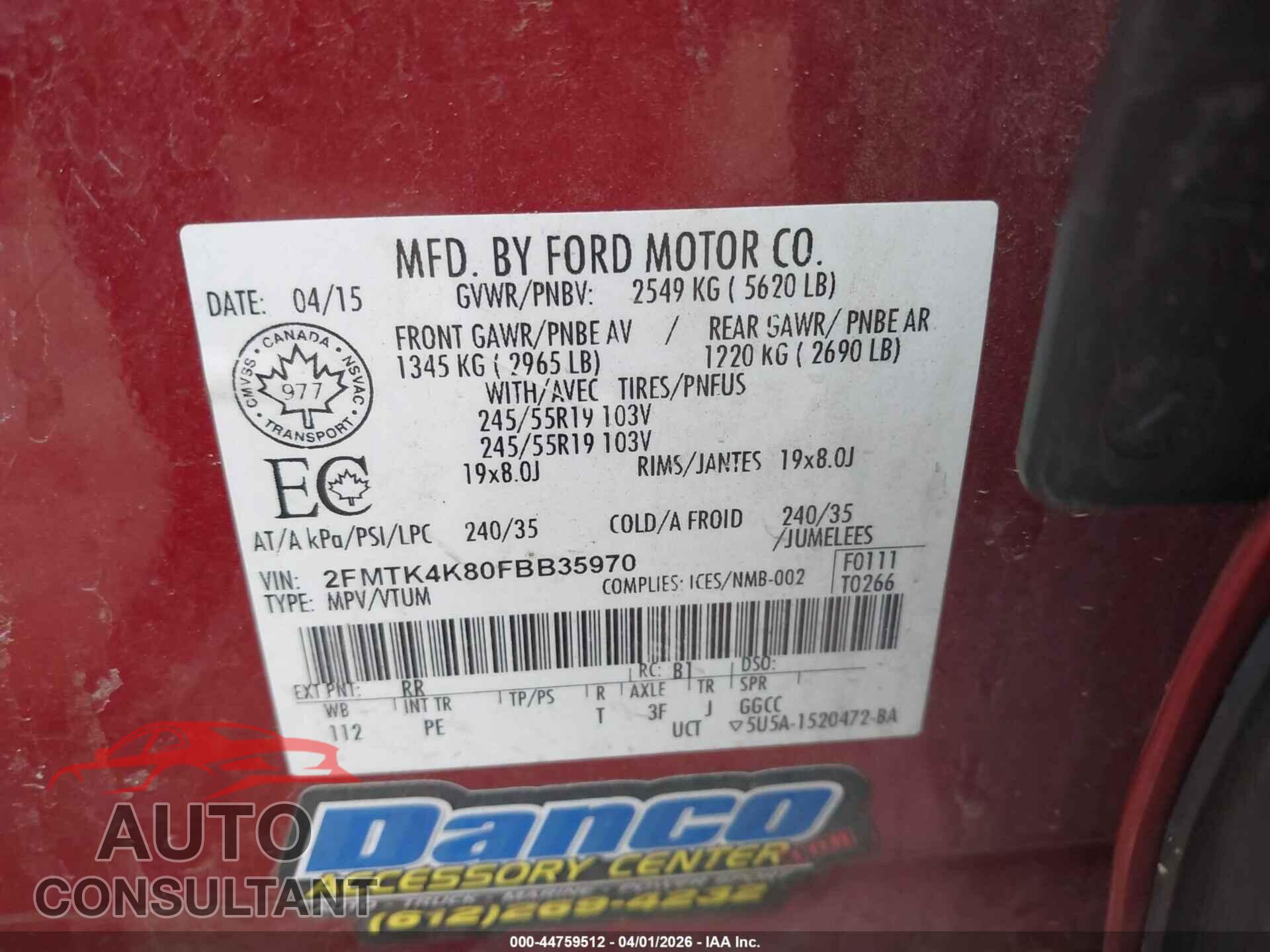 FORD EDGE 2015 - 2FMTK4K80FBB35970