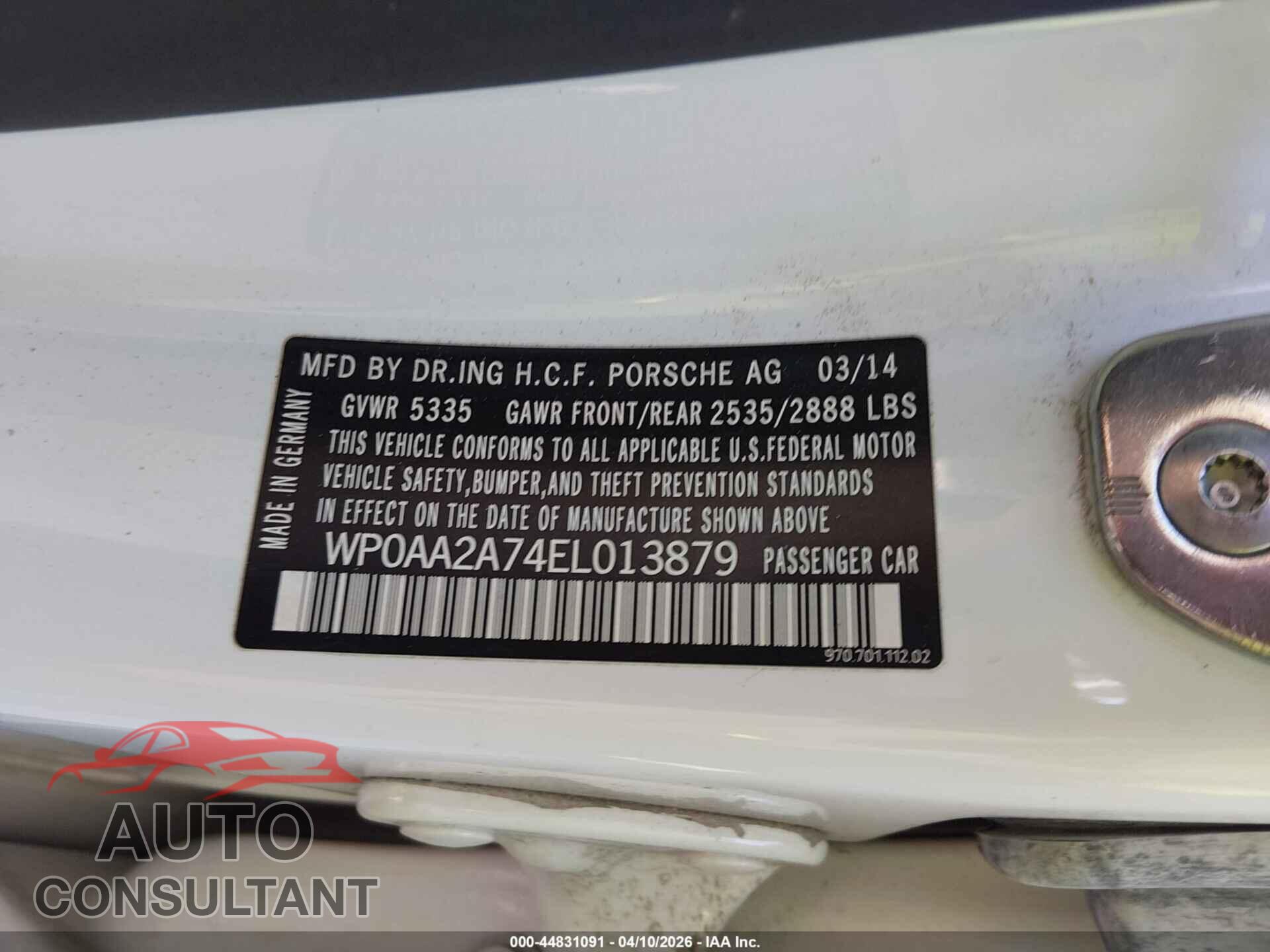 PORSCHE PANAMERA 2014 - WP0AA2A74EL013879