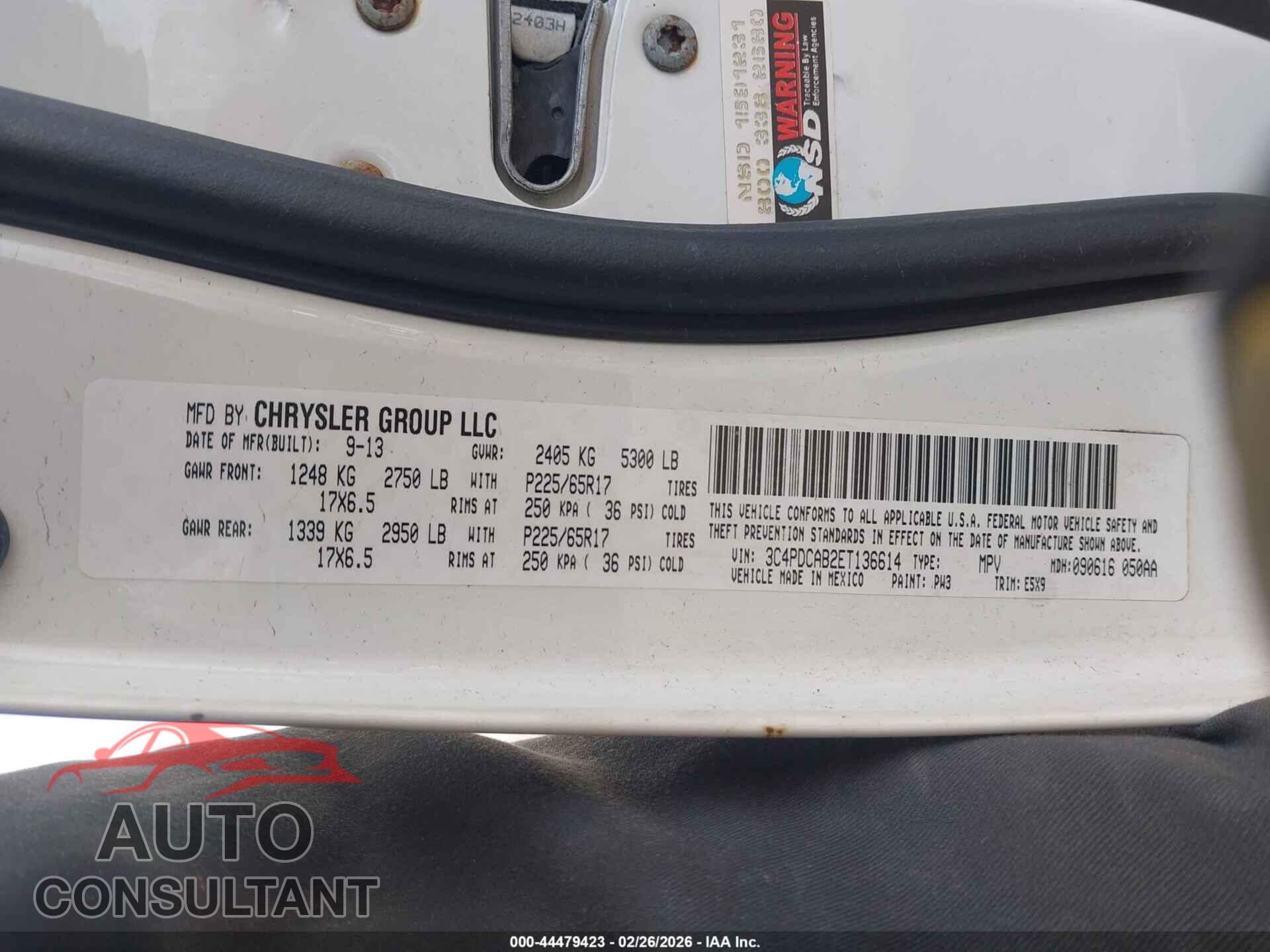 DODGE JOURNEY 2014 - 3C4PDCAB2ET136614