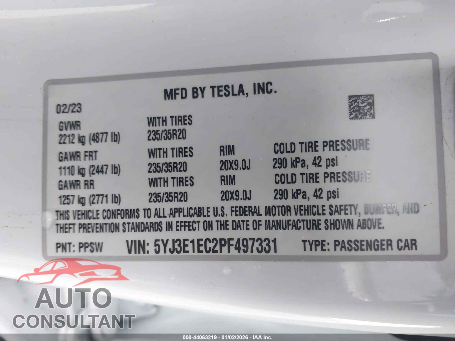 TESLA MODEL 3 2023 - 5YJ3E1EC2PF497331