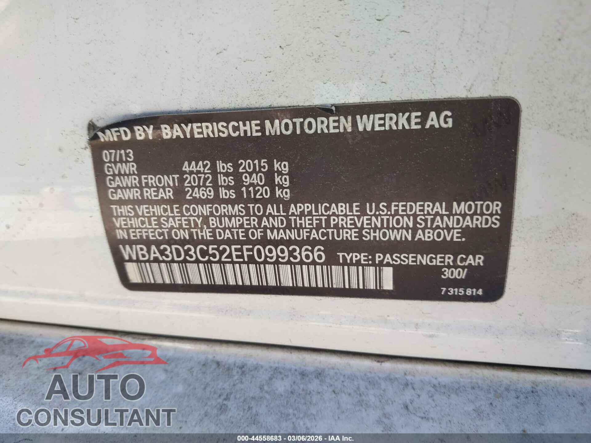 BMW 328D 2014 - WBA3D3C52EF099366