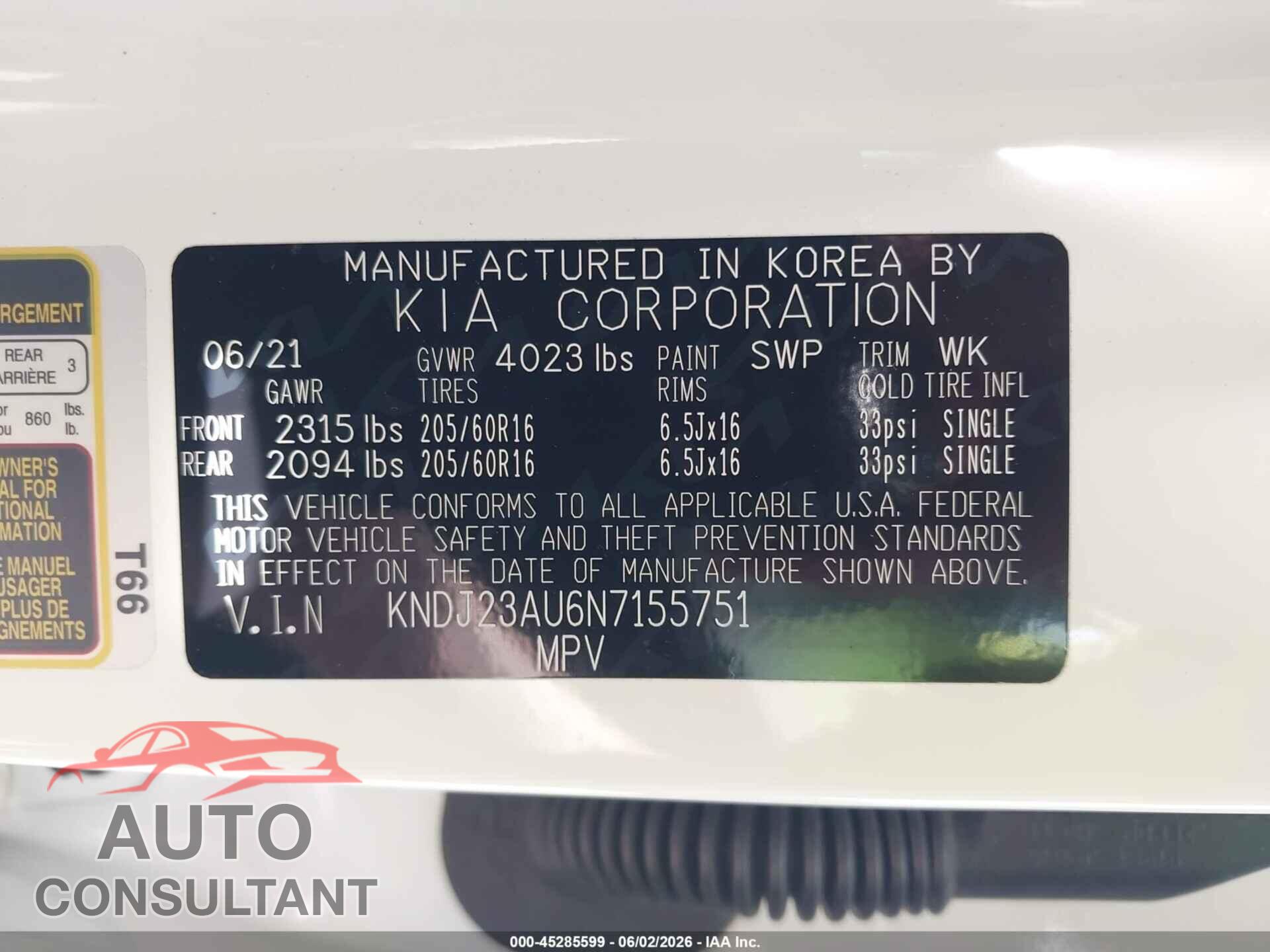 KIA SOUL 2022 - KNDJ23AU6N7155751