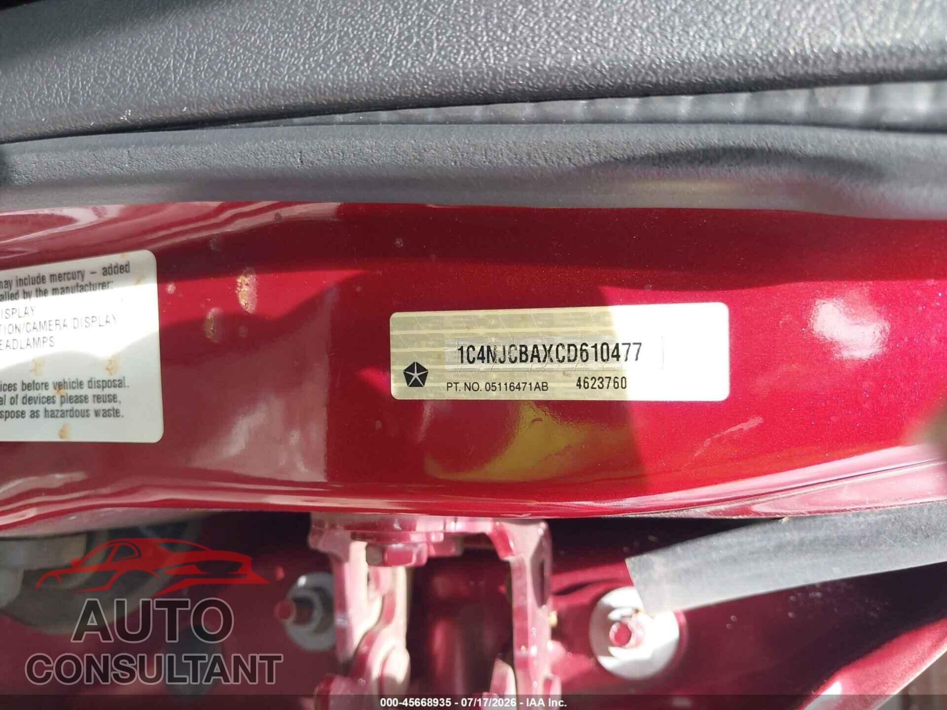 JEEP COMPASS 2012 - 1C4NJCBAXCD610477