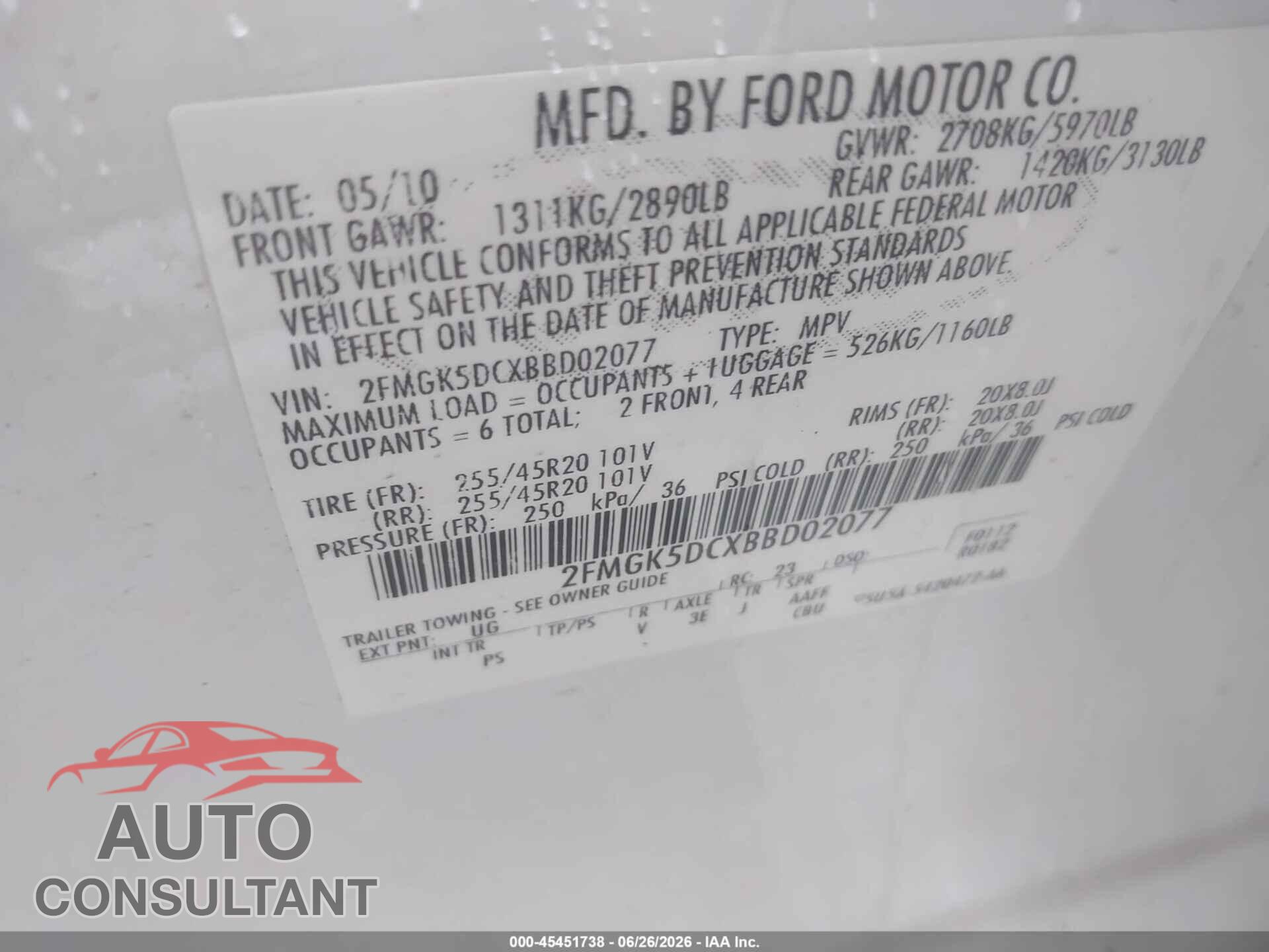 FORD FLEX 2011 - 2FMGK5DCXBBD02077