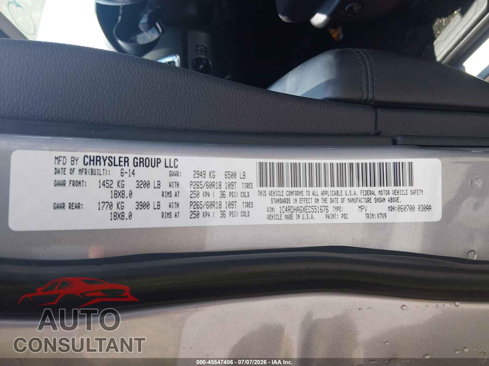 DODGE DURANGO 2014 - 1C4RDHAGXEC551676
