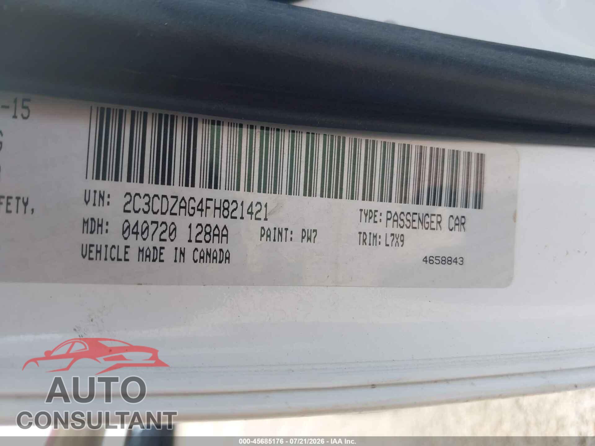 DODGE CHALLENGER 2015 - 2C3CDZAG4FH821421