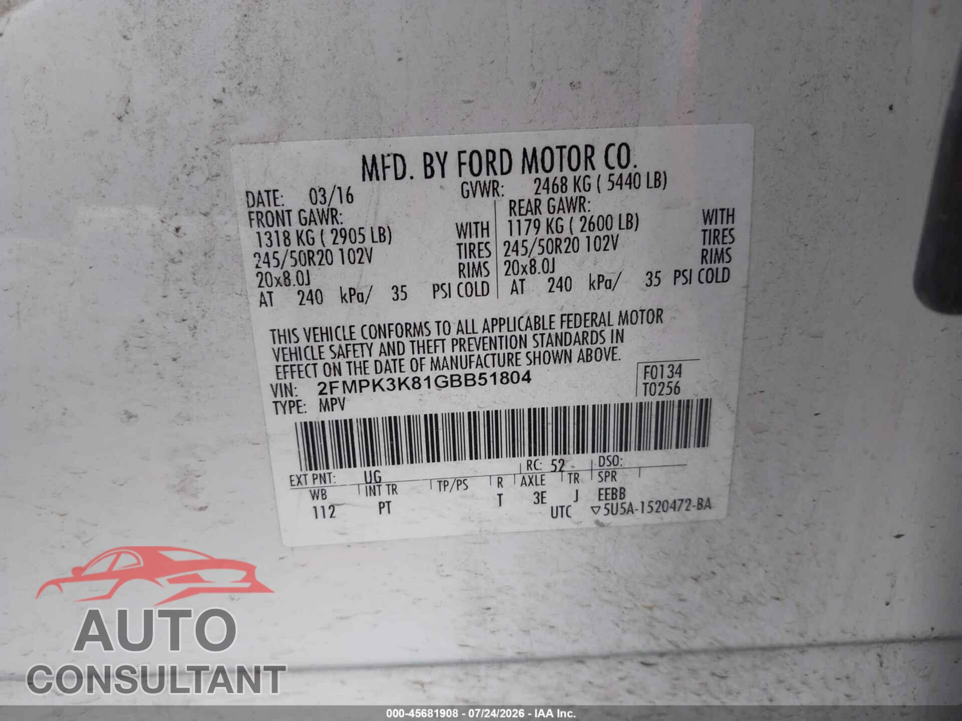 FORD EDGE 2016 - 2FMPK3K81GBB51804
