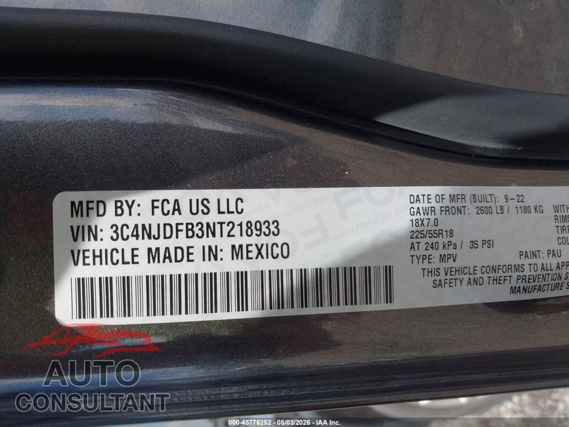 JEEP COMPASS 2022 - 3C4NJDFB3NT218933