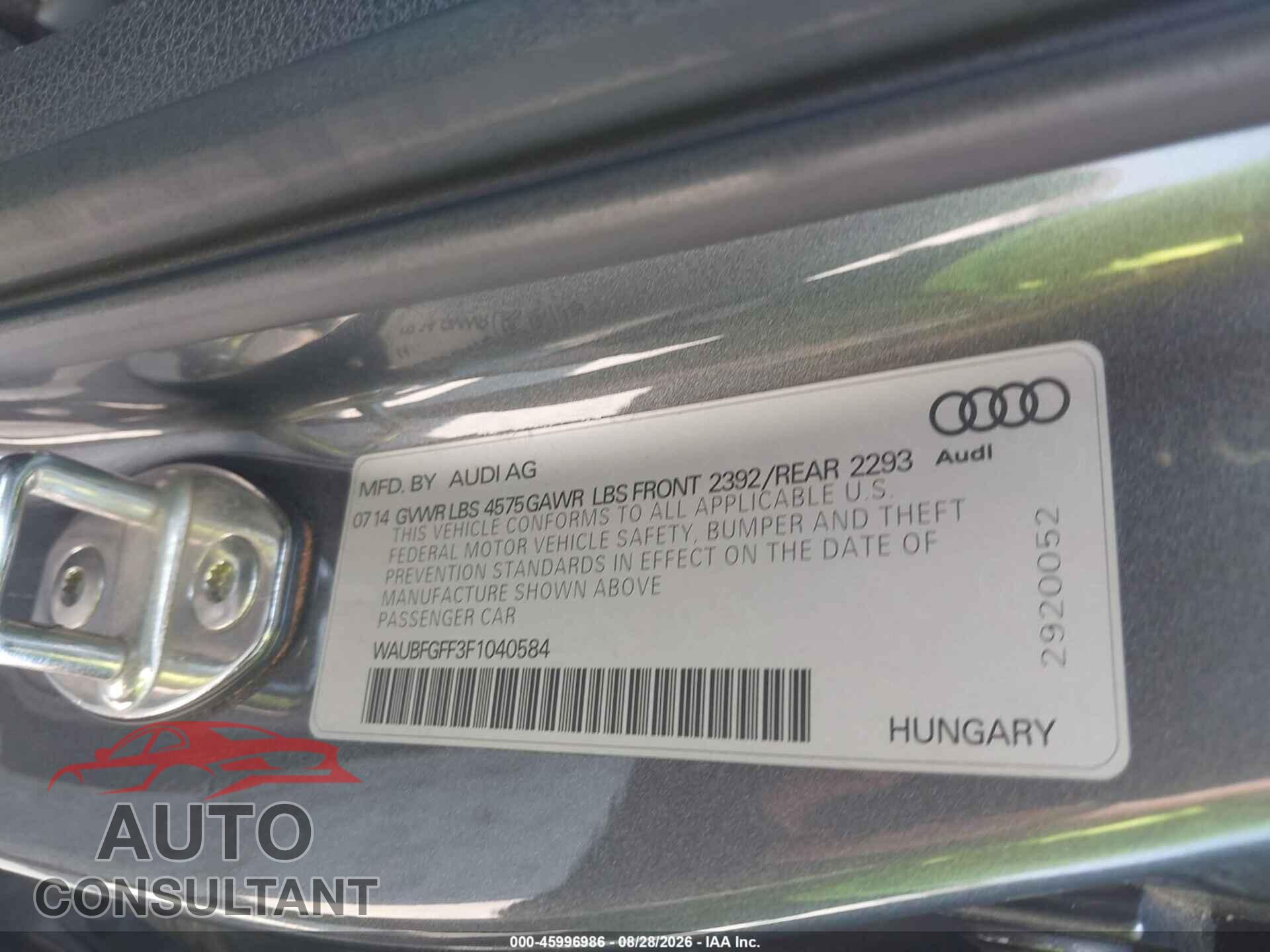 AUDI A3 2015 - WAUBFGFF3F1040584