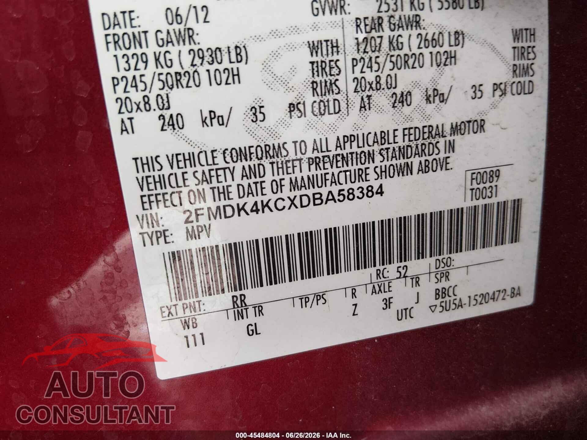 FORD EDGE 2013 - 2FMDK4KCXDBA58384