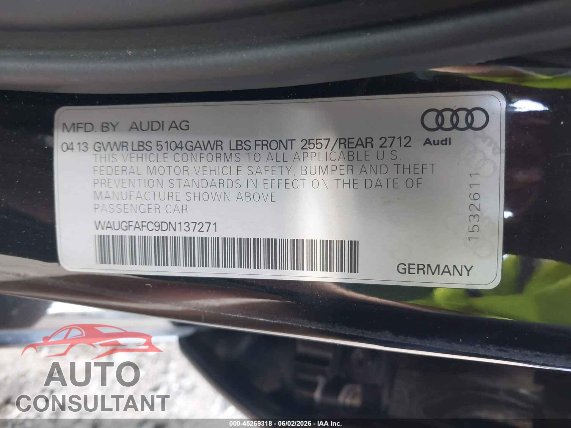 AUDI A6 2013 - WAUGFAFC9DN137271