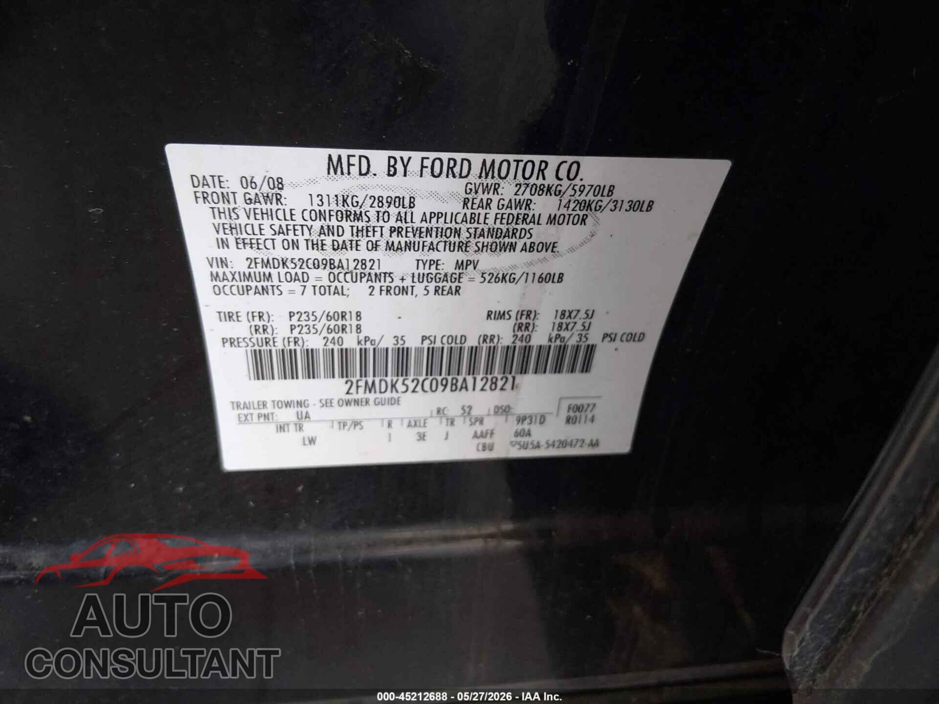 FORD FLEX 2009 - 2FMDK52C09BA12821