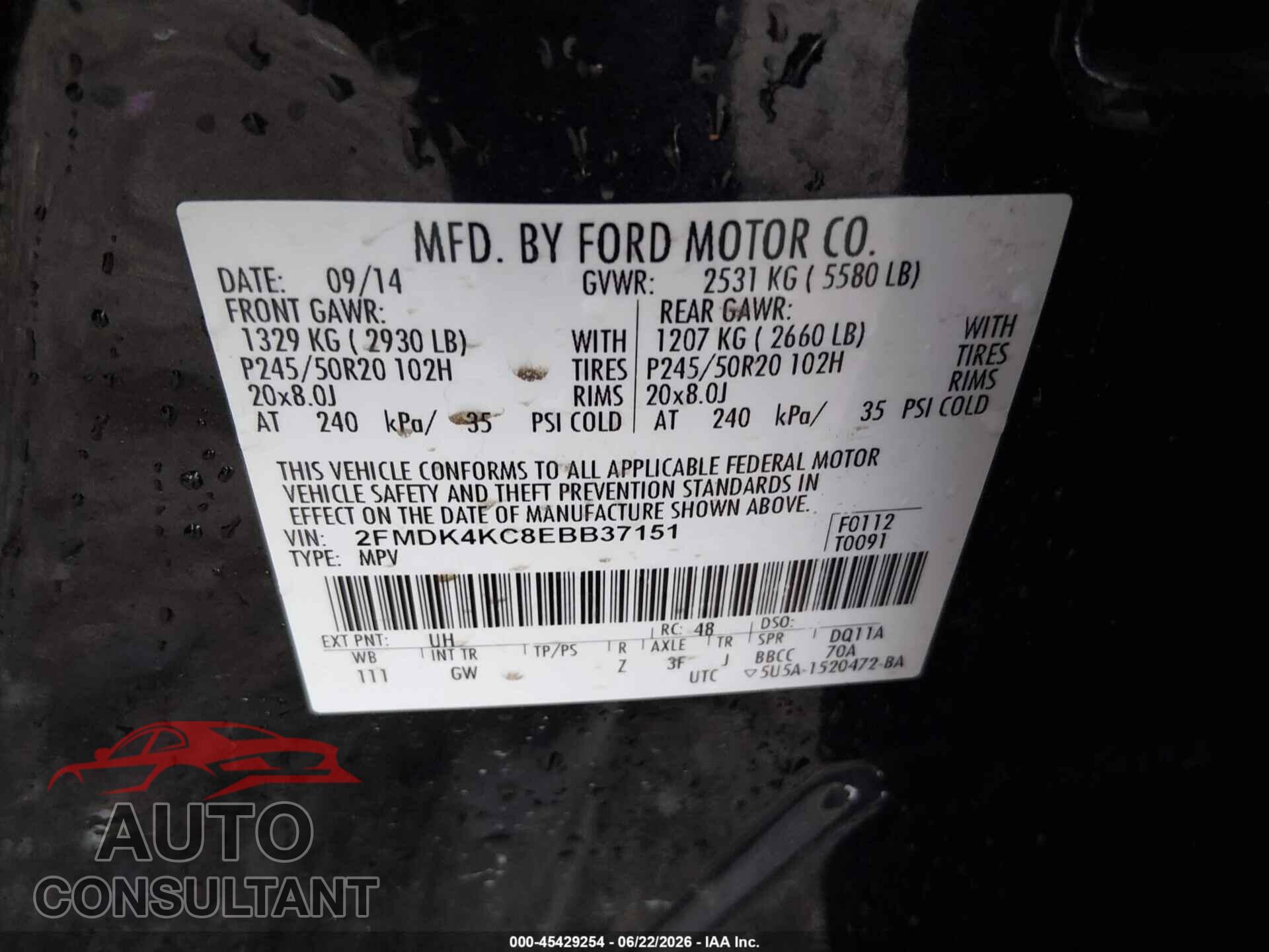 FORD EDGE 2014 - 2FMDK4KC8EBB37151