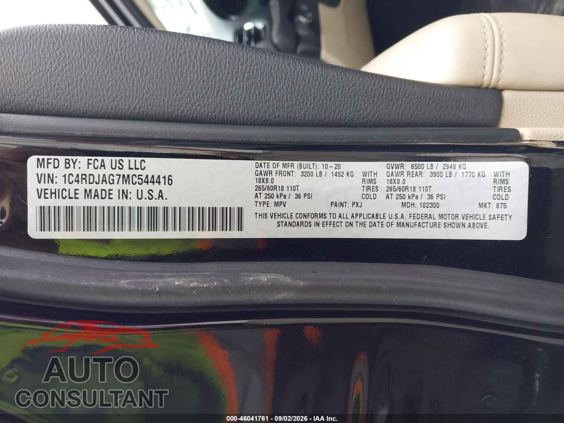 DODGE DURANGO 2021 - 1C4RDJAG7MC544416