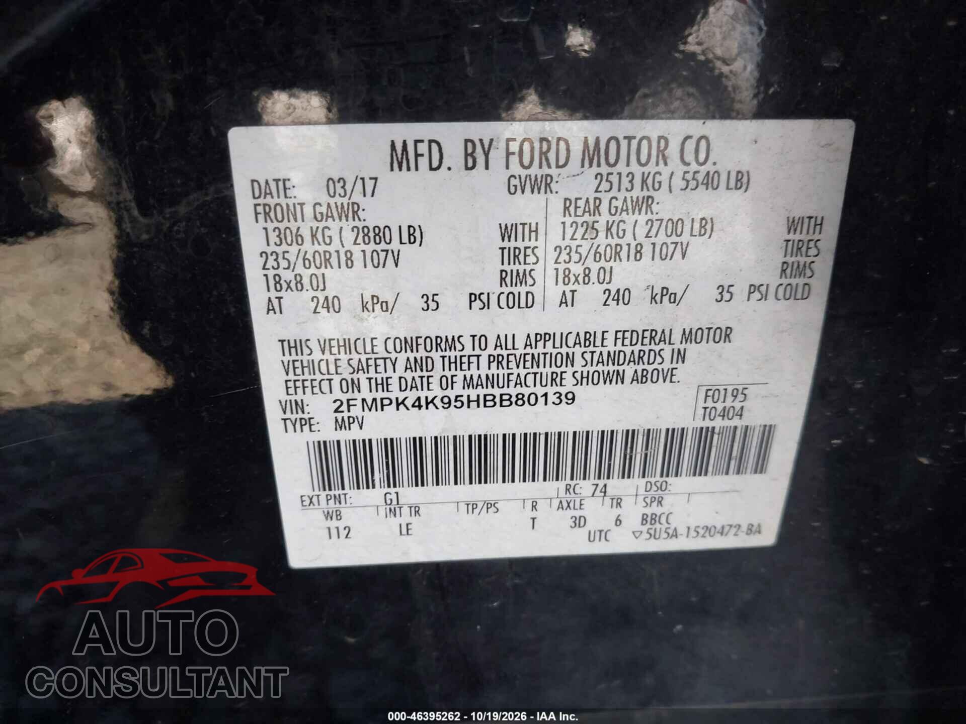 FORD EDGE 2017 - 2FMPK4K95HBB80139