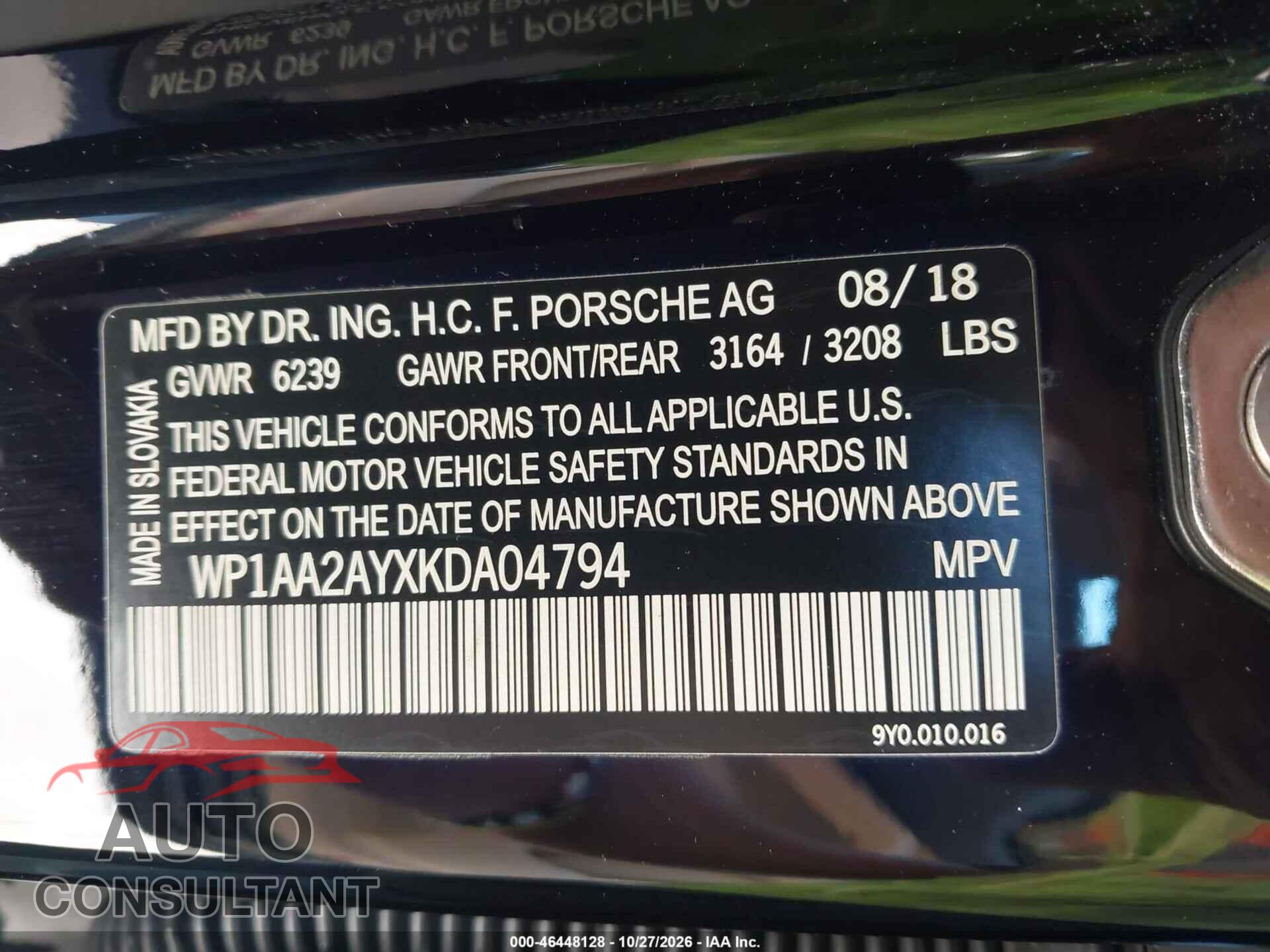 PORSCHE CAYENNE 2019 - WP1AA2AYXKDA04794