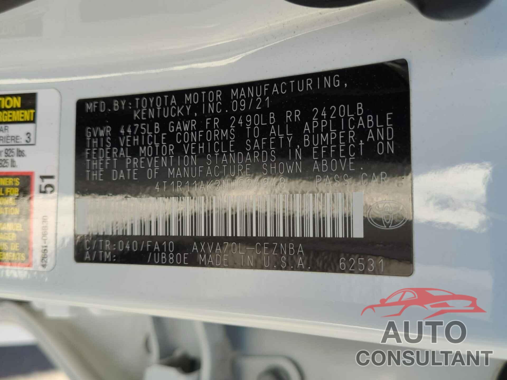 TOYOTA CAMRY 2022 - 4T1R11AK3NU624848