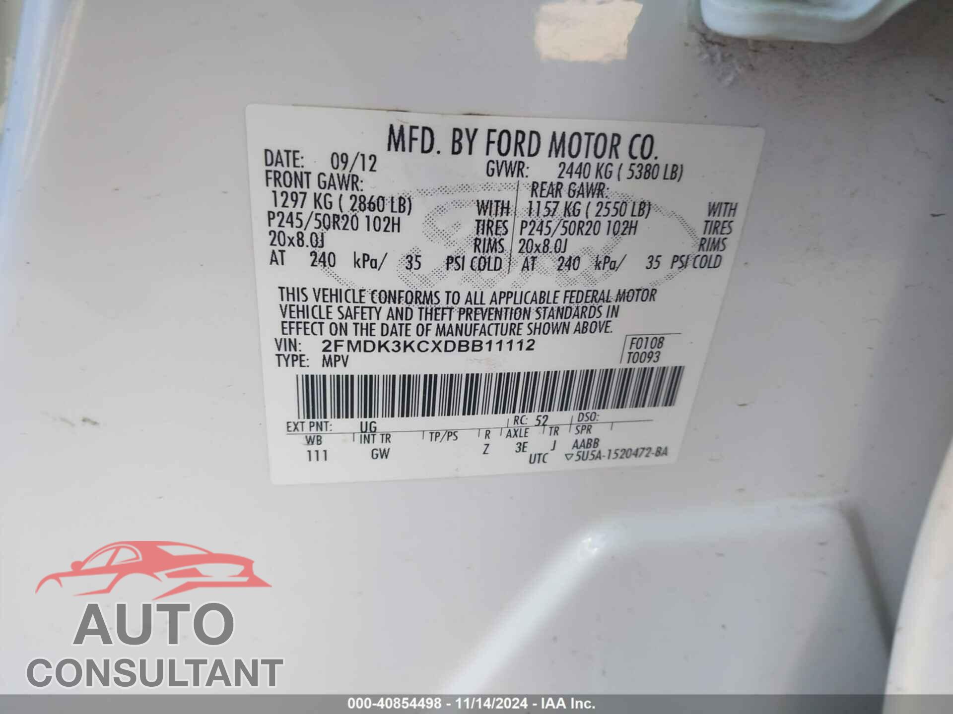 FORD EDGE 2013 - 2FMDK3KCXDBB11112