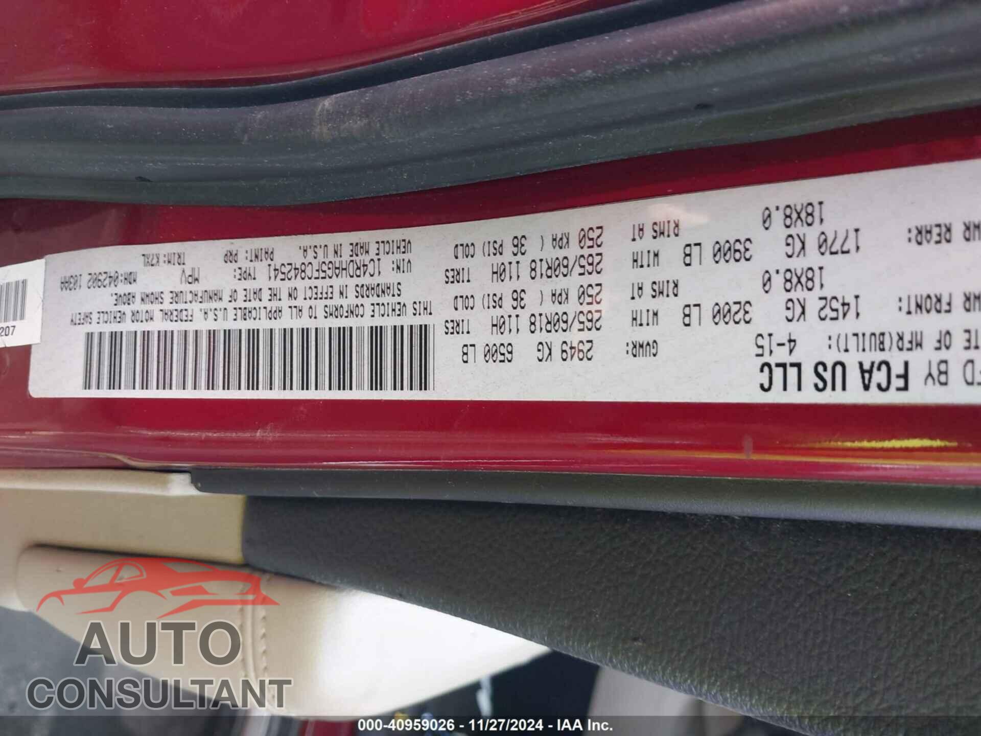 DODGE DURANGO 2015 - 1C4RDHAG5FC842541