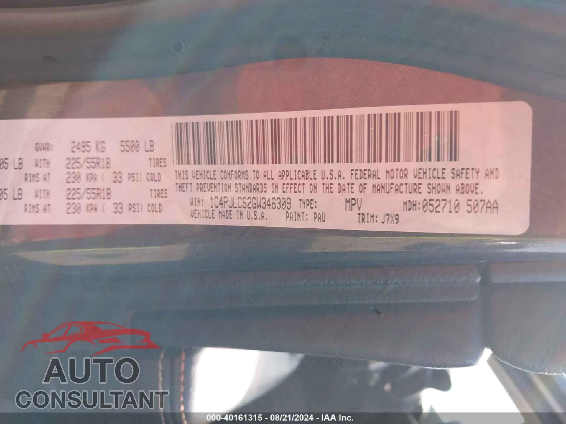 JEEP CHEROKEE 2016 - 1C4PJLCS2GW346309
