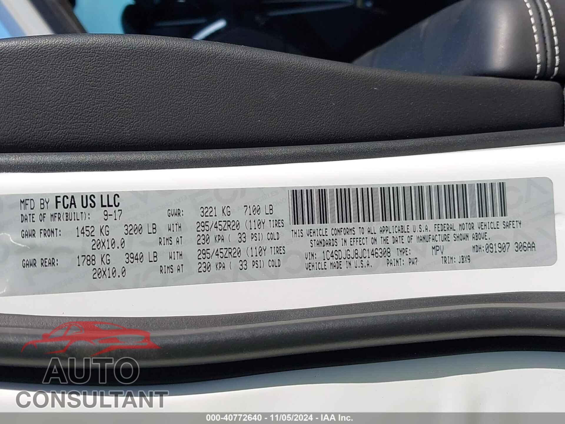 DODGE DURANGO 2018 - 1C4SDJGJ8JC146308