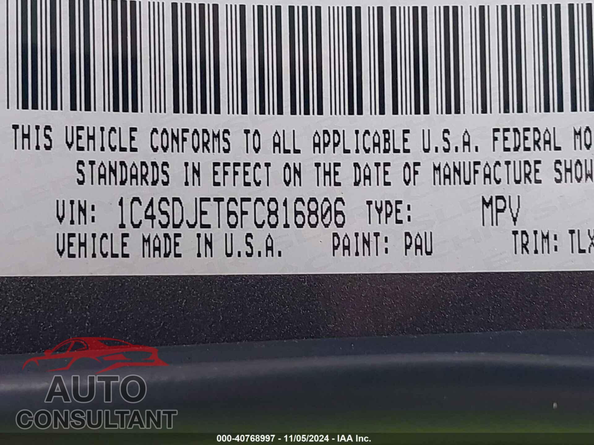 DODGE DURANGO 2015 - 1C4SDJET6FC816806