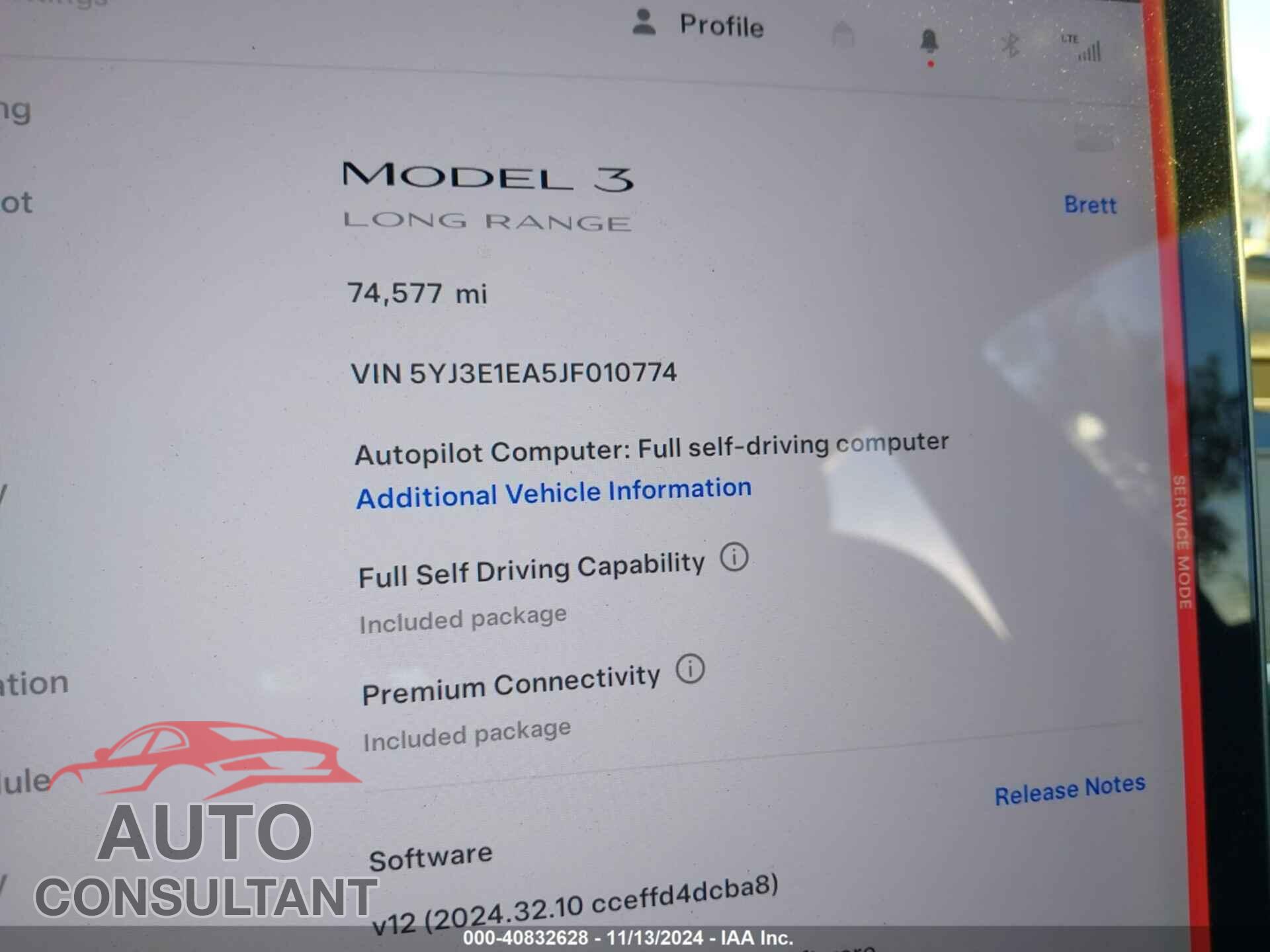 TESLA MODEL 3 2018 - 5YJ3E1EA5JF010774