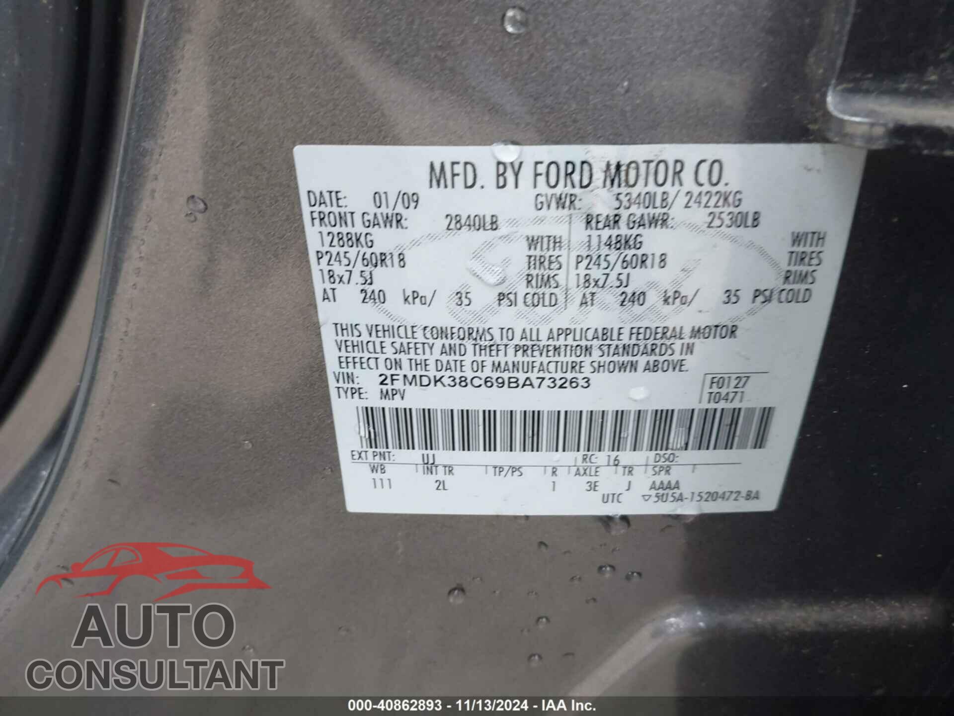 FORD EDGE 2009 - 2FMDK38C69BA73263