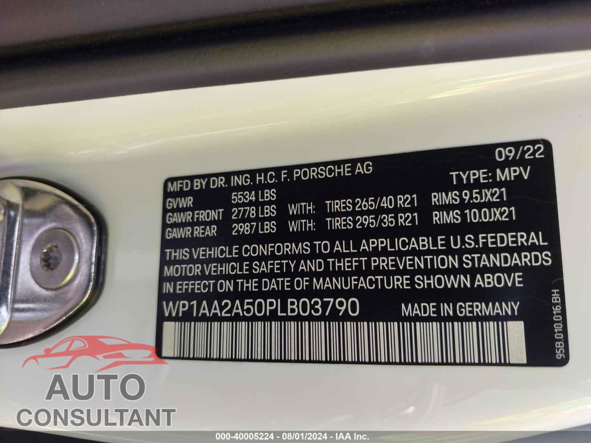 PORSCHE MACAN 2023 - WP1AA2A50PLB03790