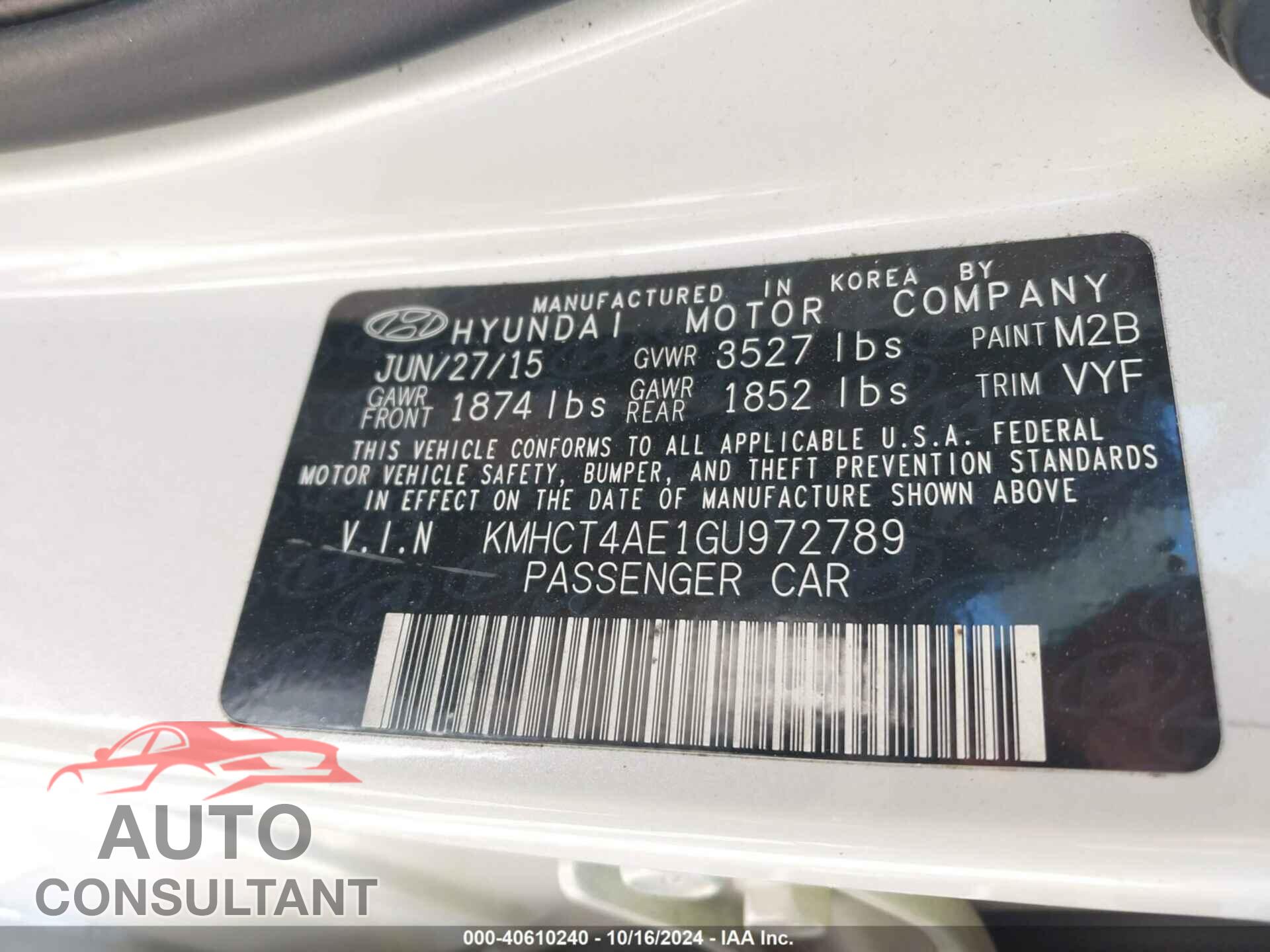 HYUNDAI ACCENT 2016 - KMHCT4AE1GU972789