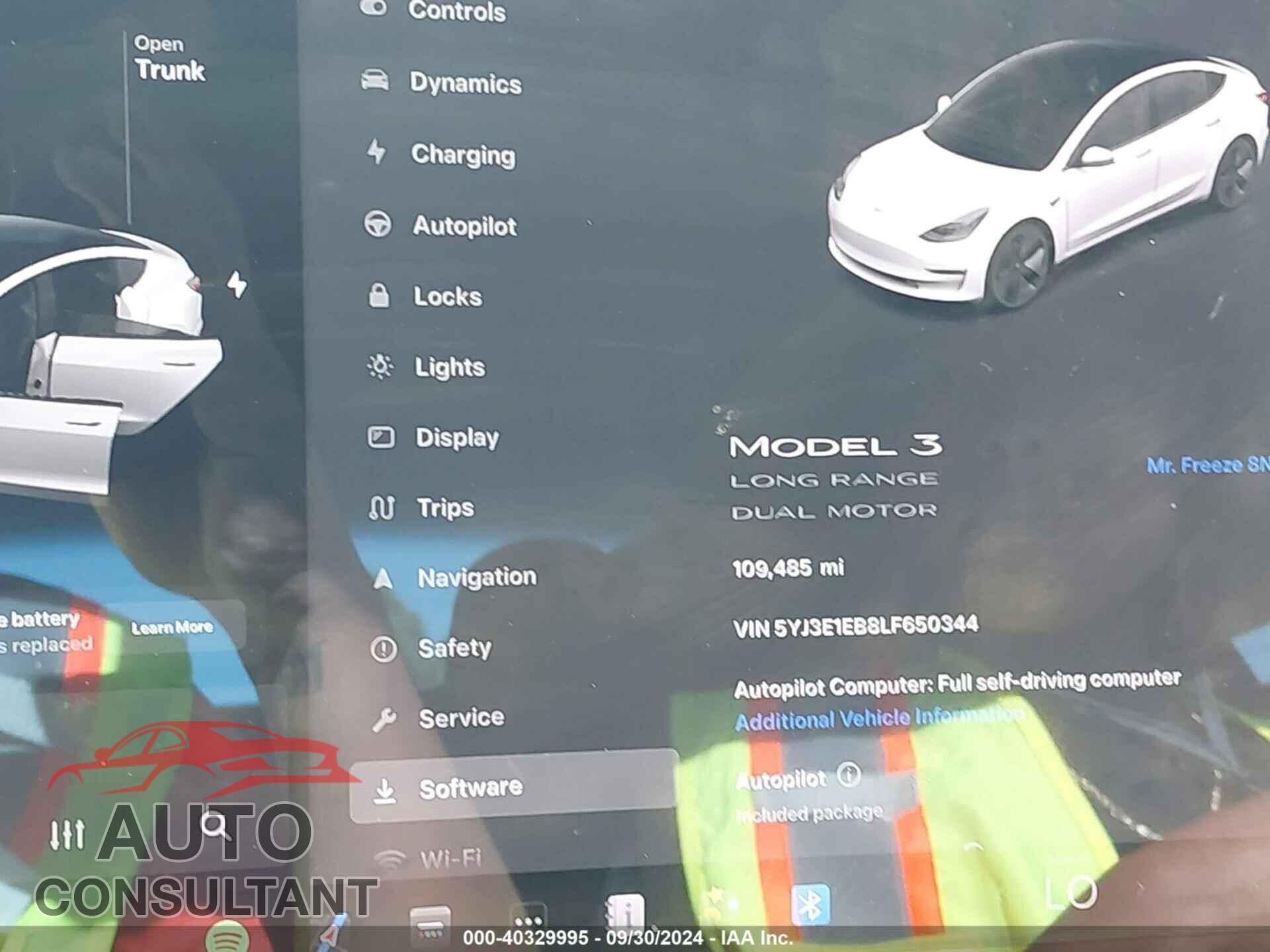 TESLA MODEL 3 2020 - 5YJ3E1EB8LF650344