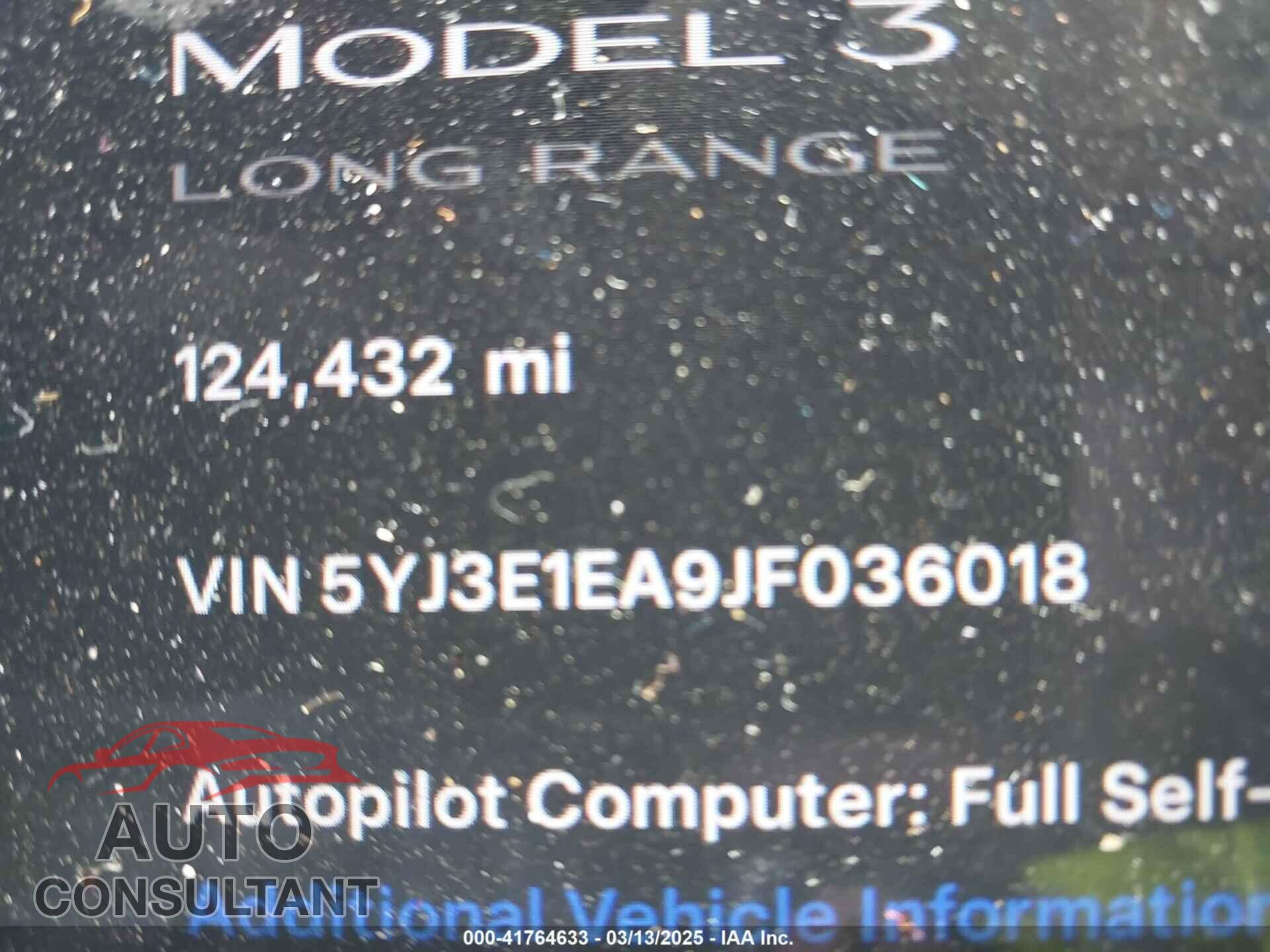 TESLA MODEL 3 2018 - 5YJ3E1EA9JF036018