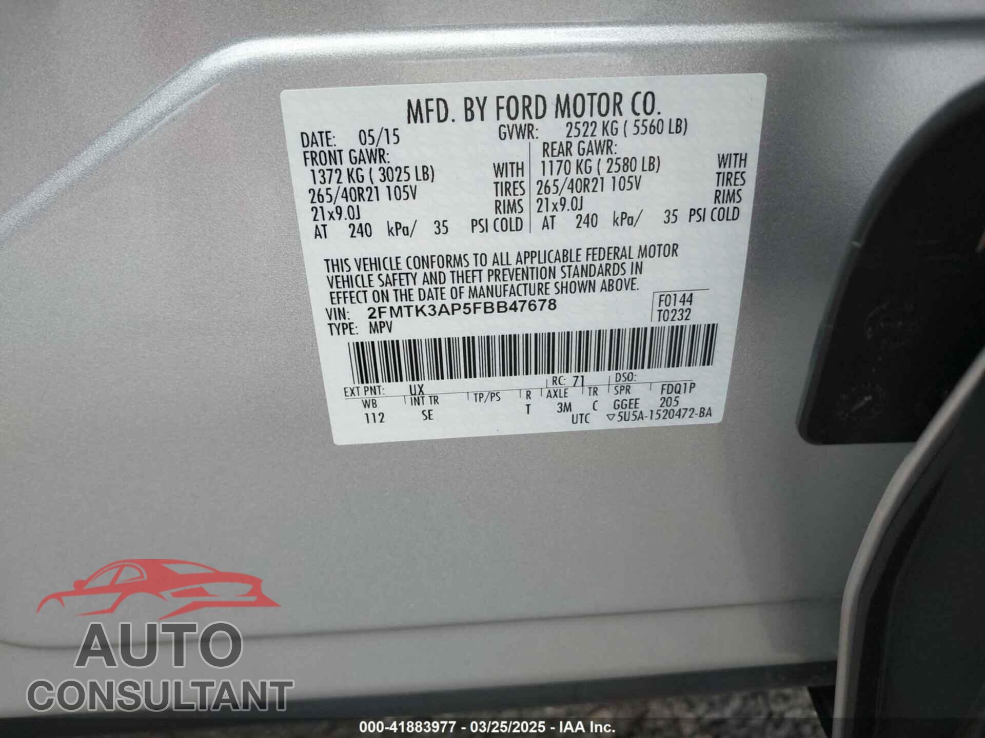 FORD EDGE 2015 - 2FMTK3AP5FBB47678