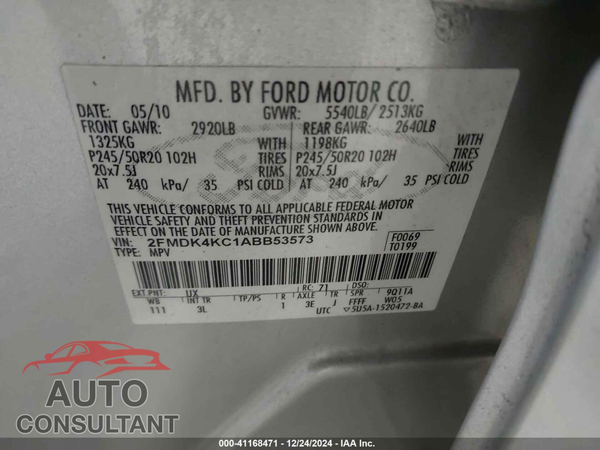 FORD EDGE 2010 - 2FMDK4KC1ABB53573