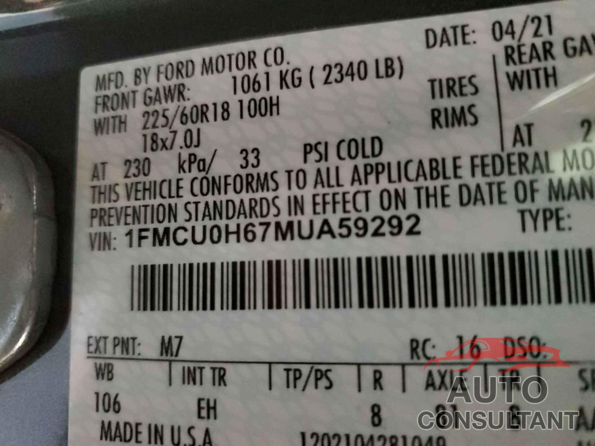 FORD ESCAPE 2021 - 1FMCU0H67MUA59292