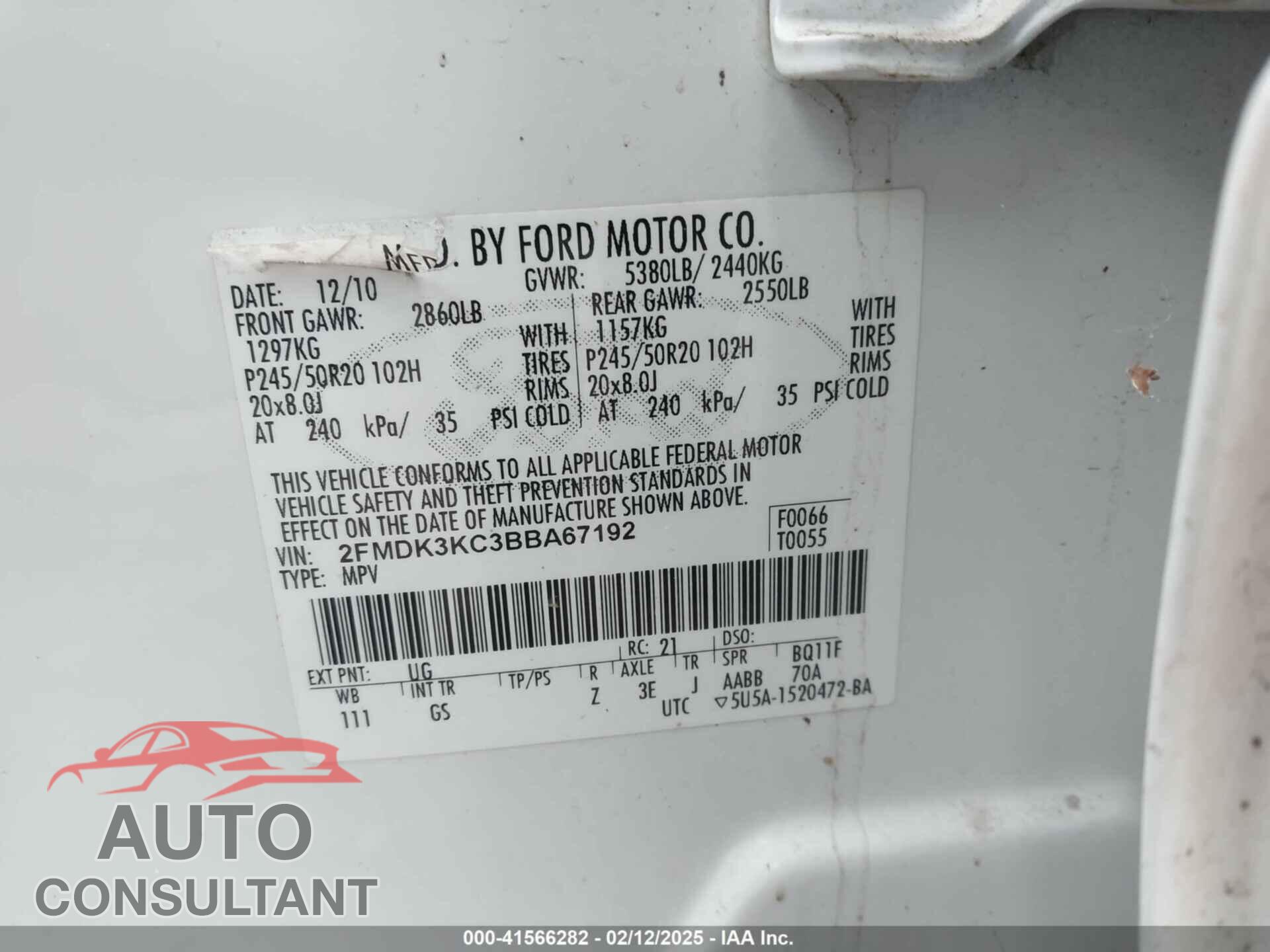 FORD EDGE 2011 - 2FMDK3KC3BBA67192