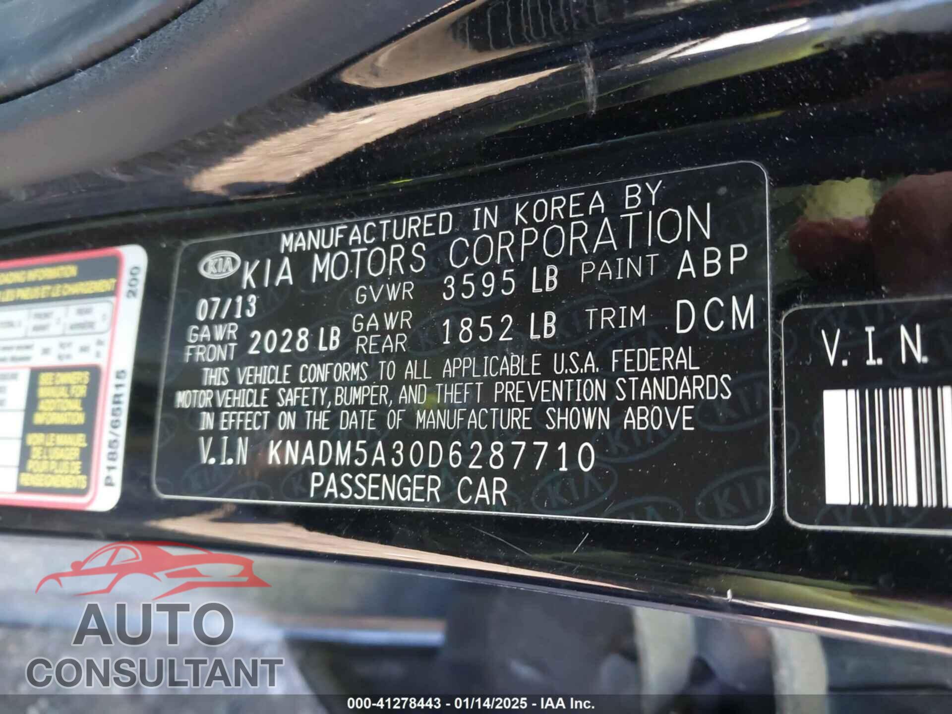 KIA RIO 2013 - KNADM5A30D6287710
