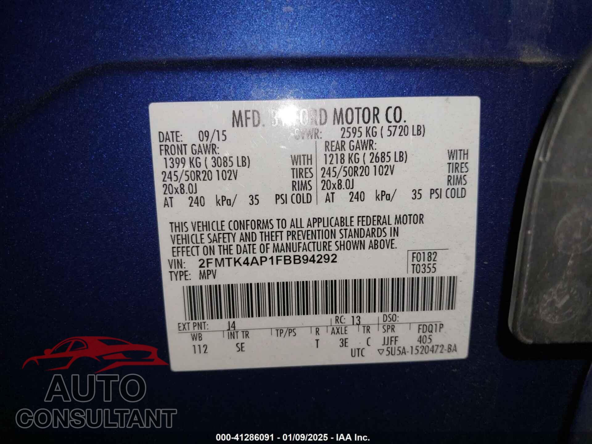 FORD EDGE 2015 - 2FMTK4AP1FBB94292