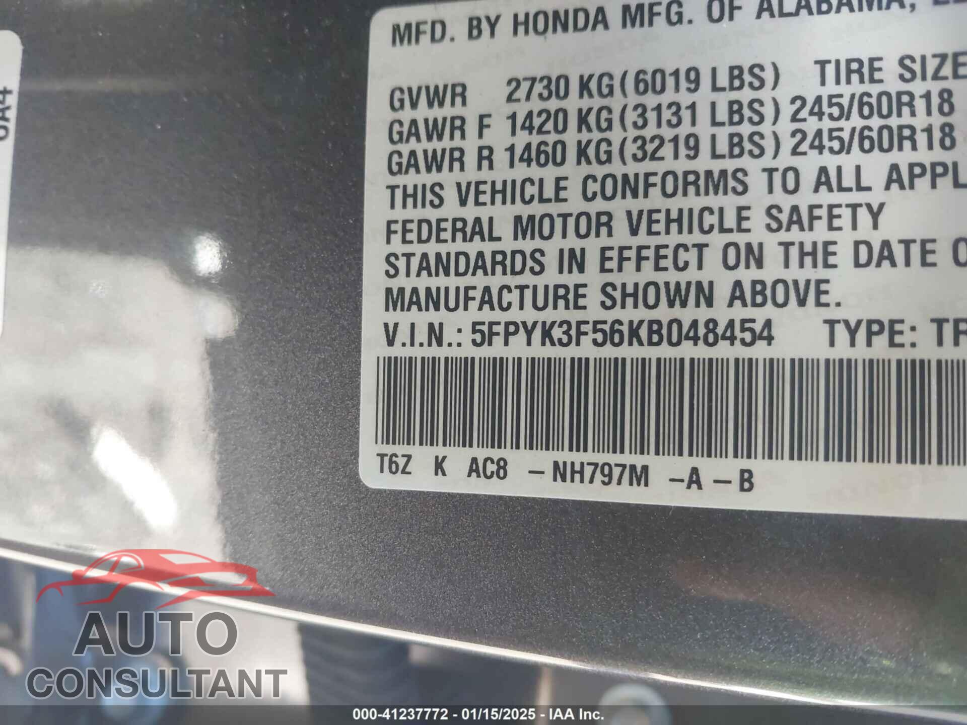 HONDA RIDGELINE 2019 - 5FPYK3F56KB048454