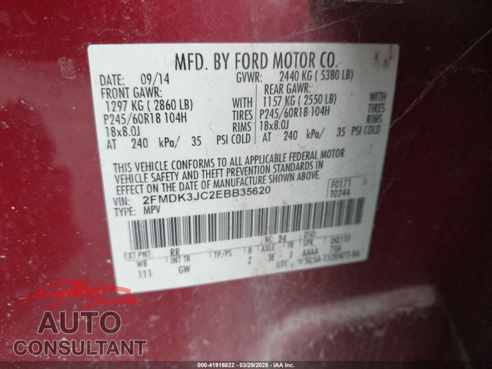 FORD EDGE 2014 - 2FMDK3JC2EBB35620