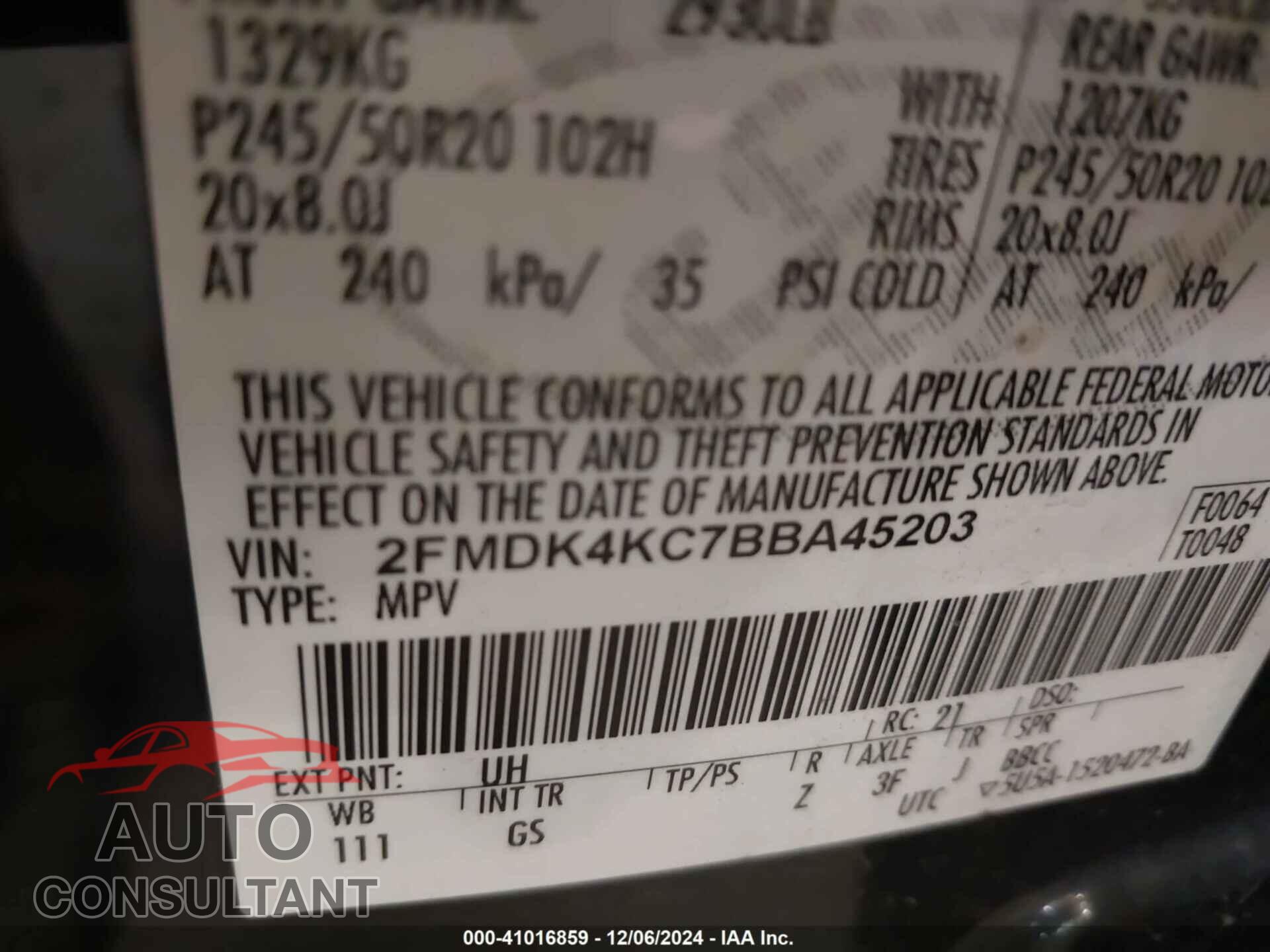 FORD EDGE 2011 - 2FMDK4KC7BBA45203