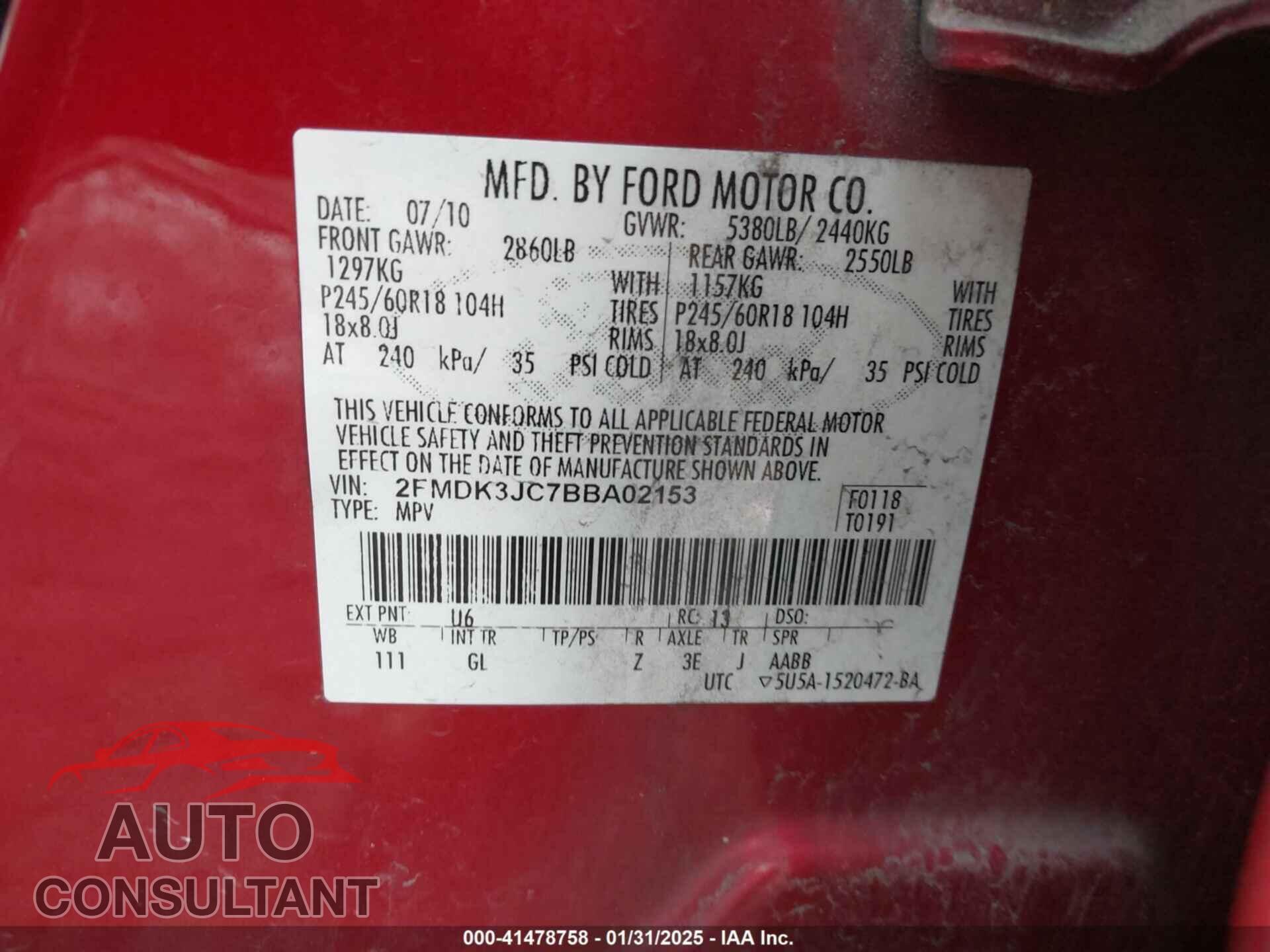 FORD EDGE 2011 - 2FMDK3JC7BBA02153