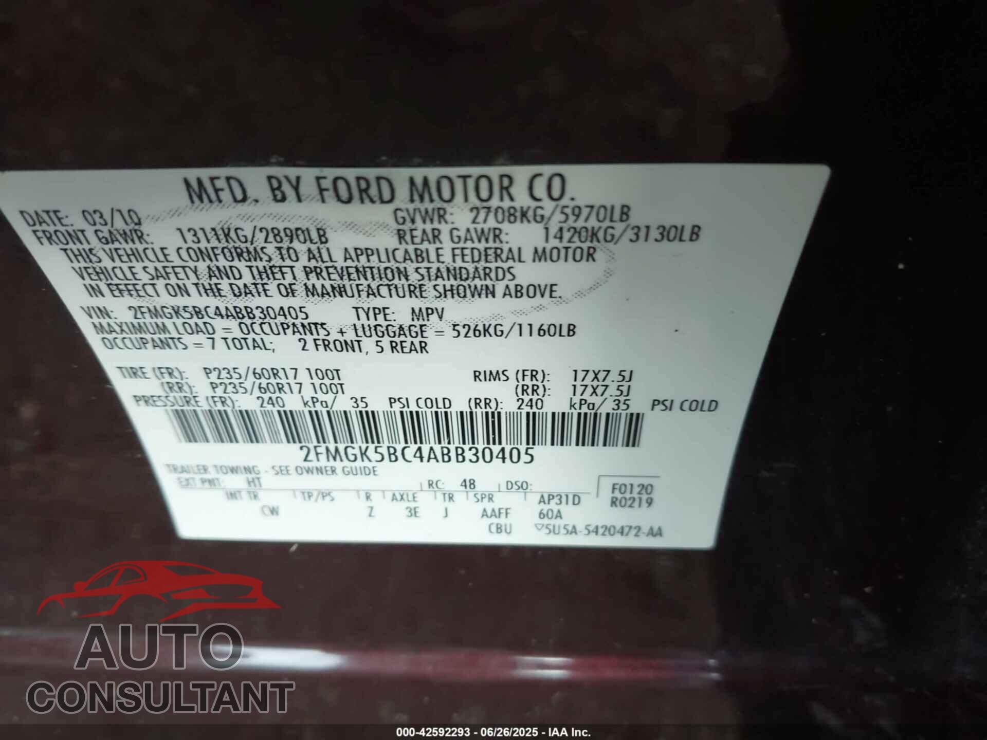FORD FLEX 2010 - 2FMGK5BC4ABB30405