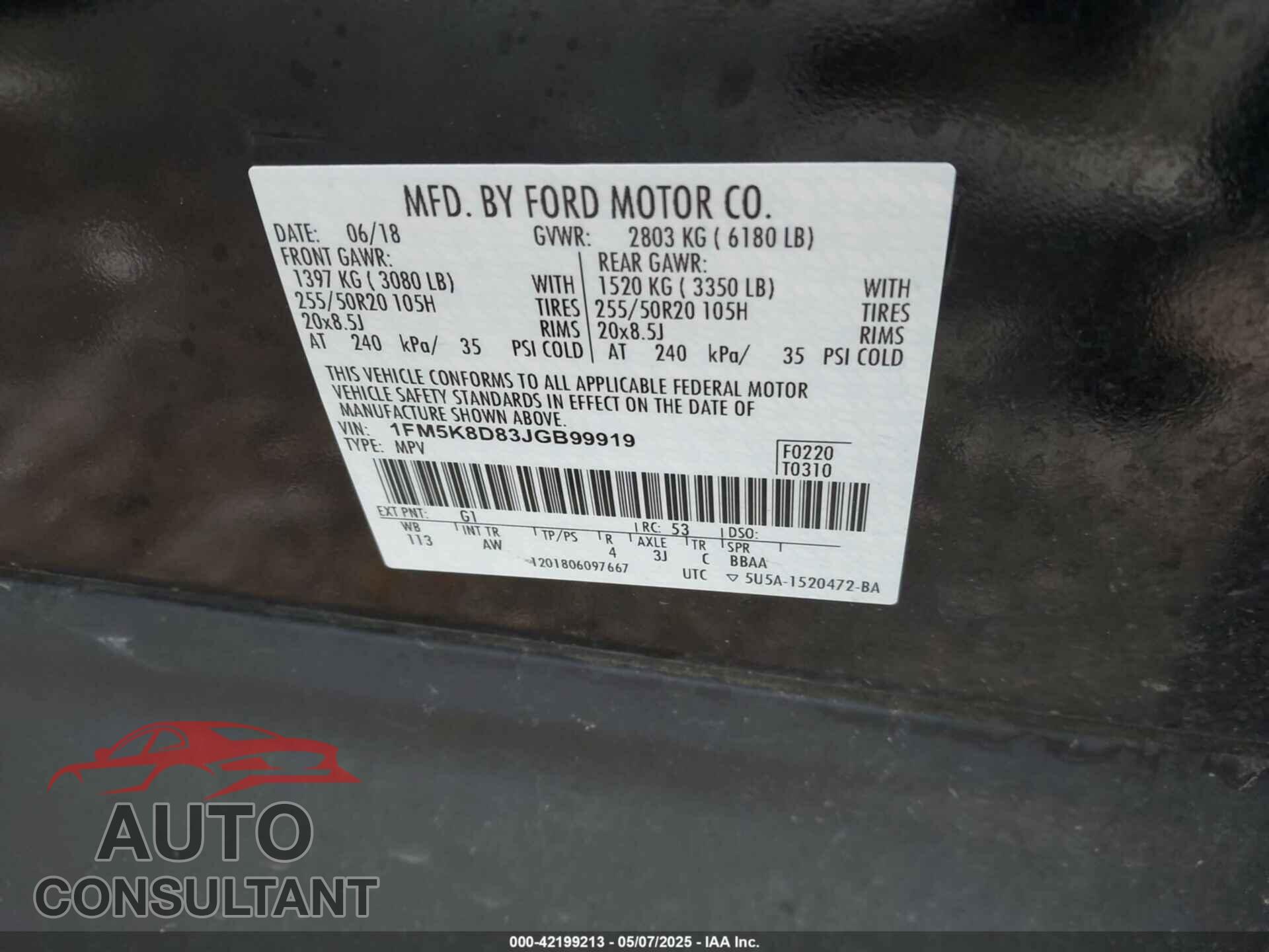 FORD EXPLORER 2018 - 1FM5K8D83JGB99919