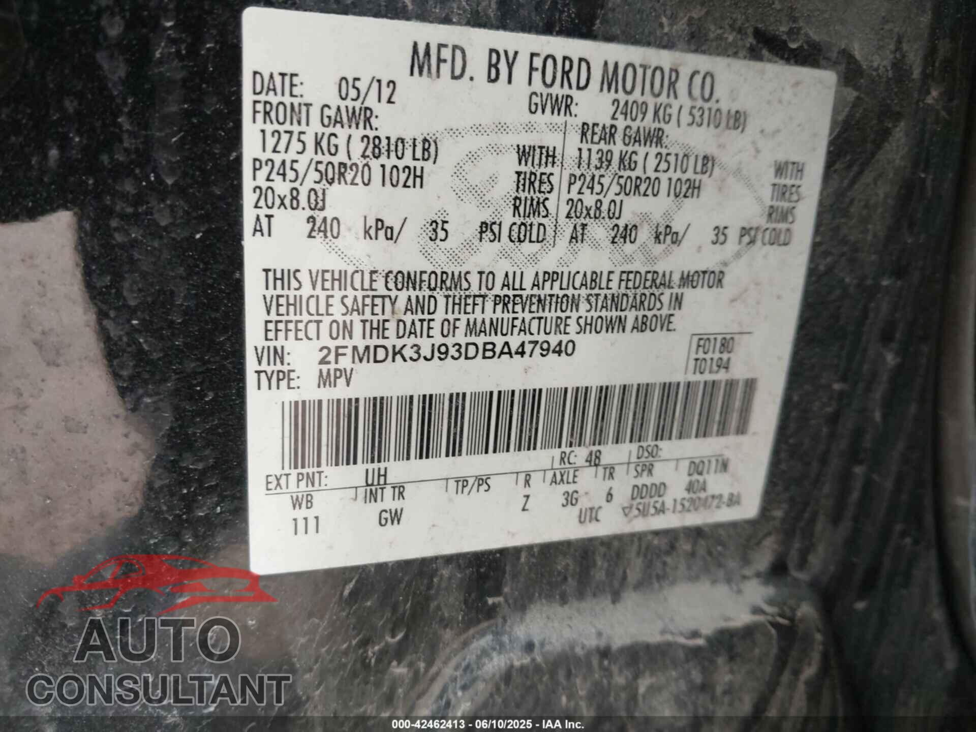 FORD EDGE 2013 - 2FMDK3J93DBA47940