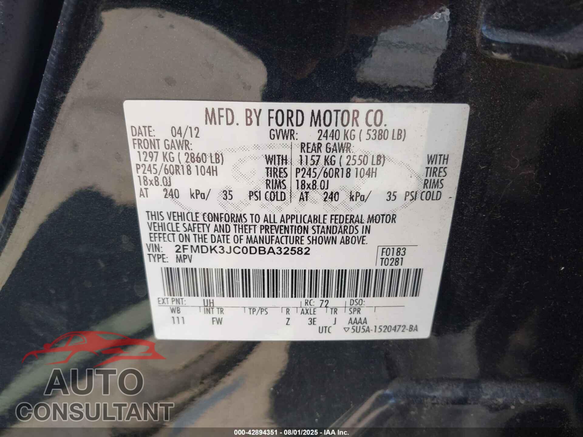FORD EDGE 2013 - 2FMDK3JC0DBA32582