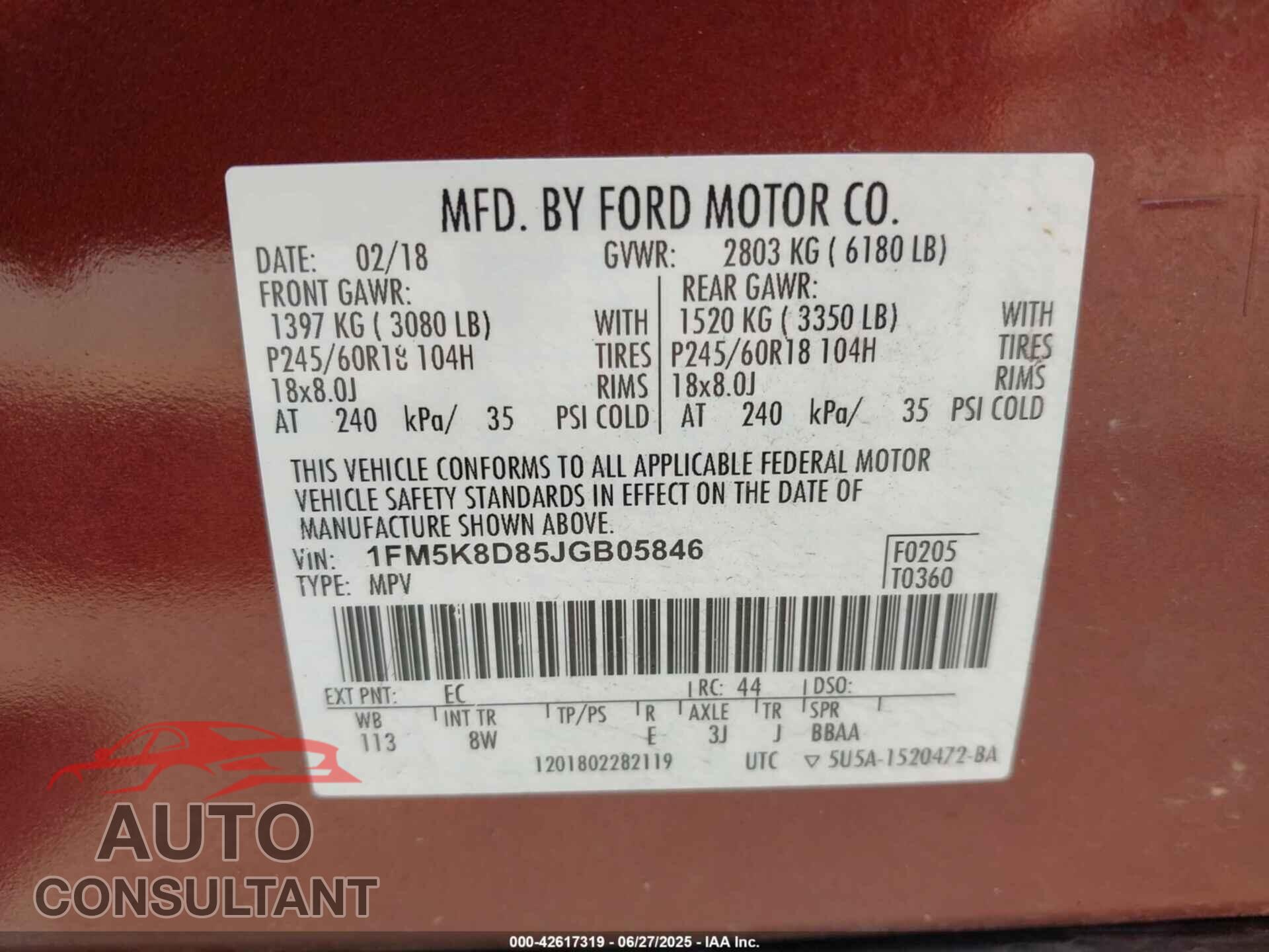 FORD EXPLORER 2018 - 1FM5K8D85JGB05846