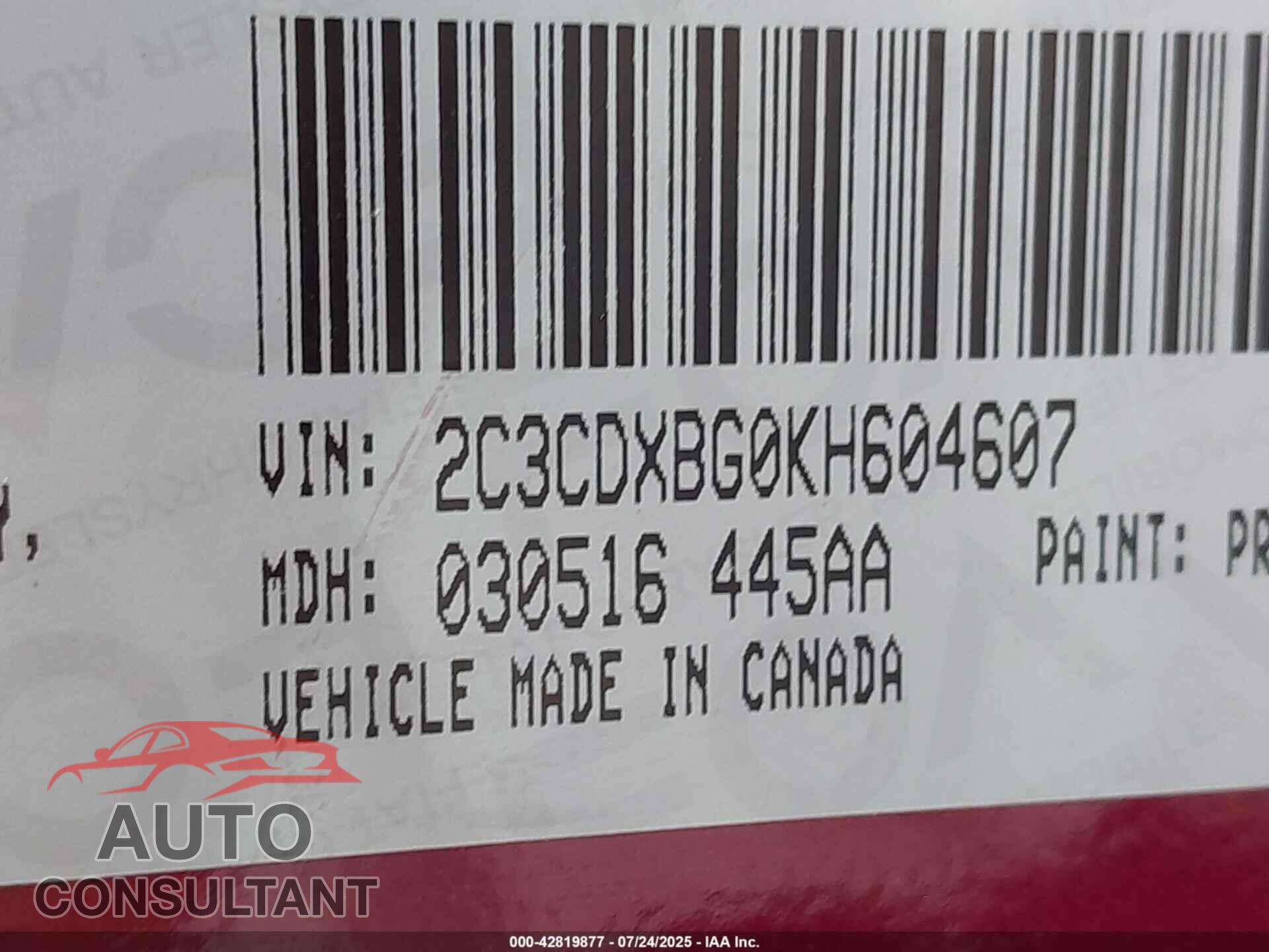 DODGE CHARGER 2019 - 2C3CDXBG0KH604607