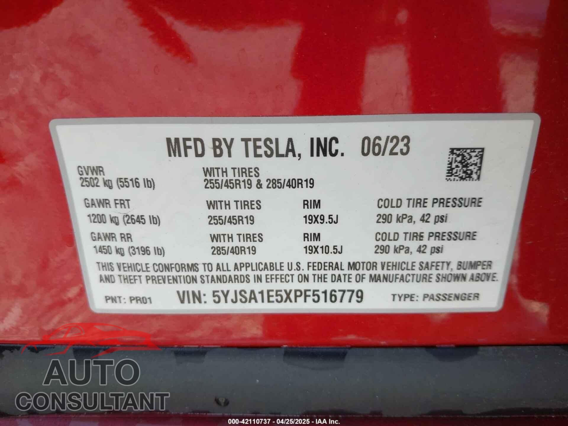 TESLA MODEL S 2023 - 5YJSA1E5XPF516779